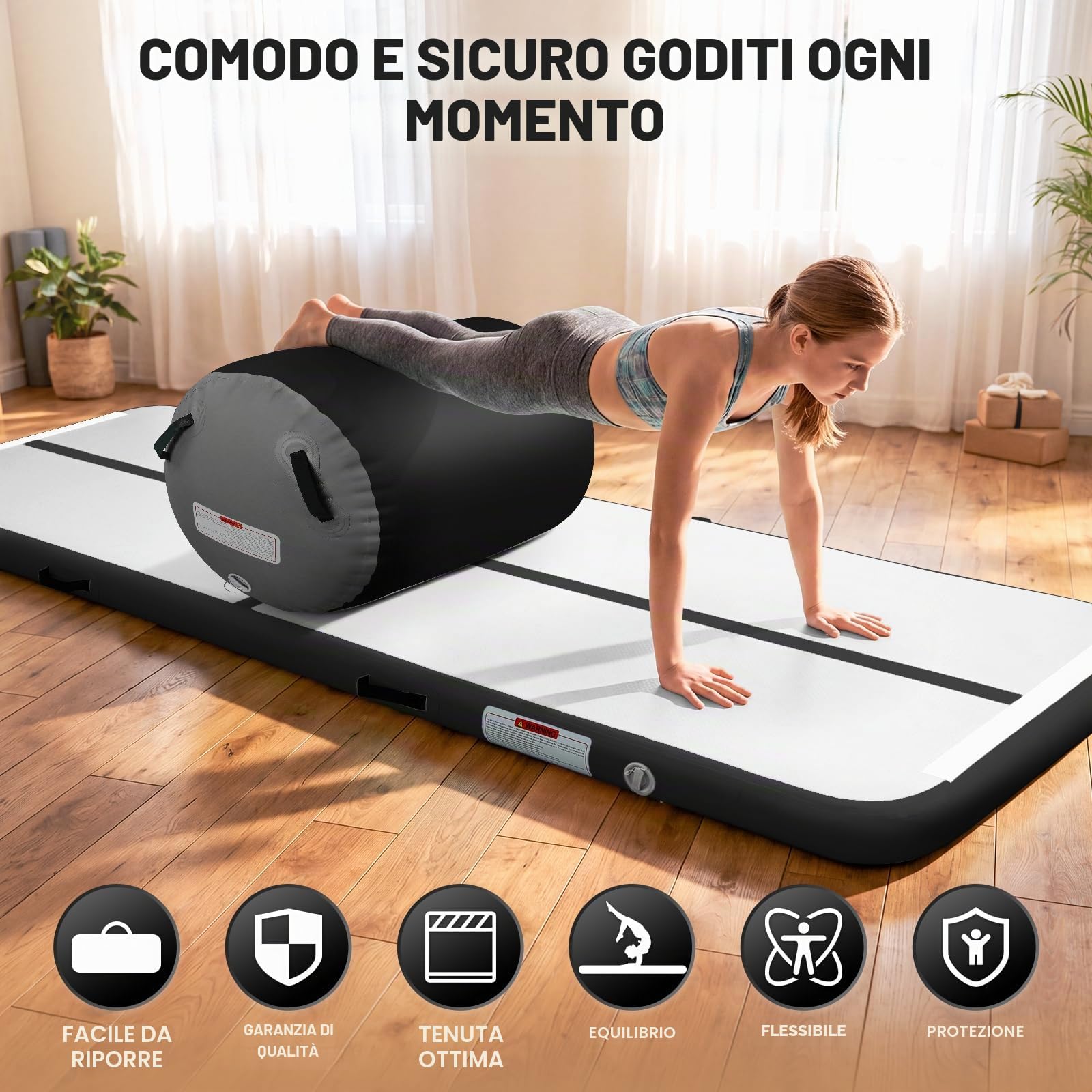 air roll ginnastica artistica con air roller,Tappeto da ginnastica da 10 cm premium con pompa ad aria | Pista per tumbling resistente 3 m/4 m con rullo gonfiabile 100x60 cm