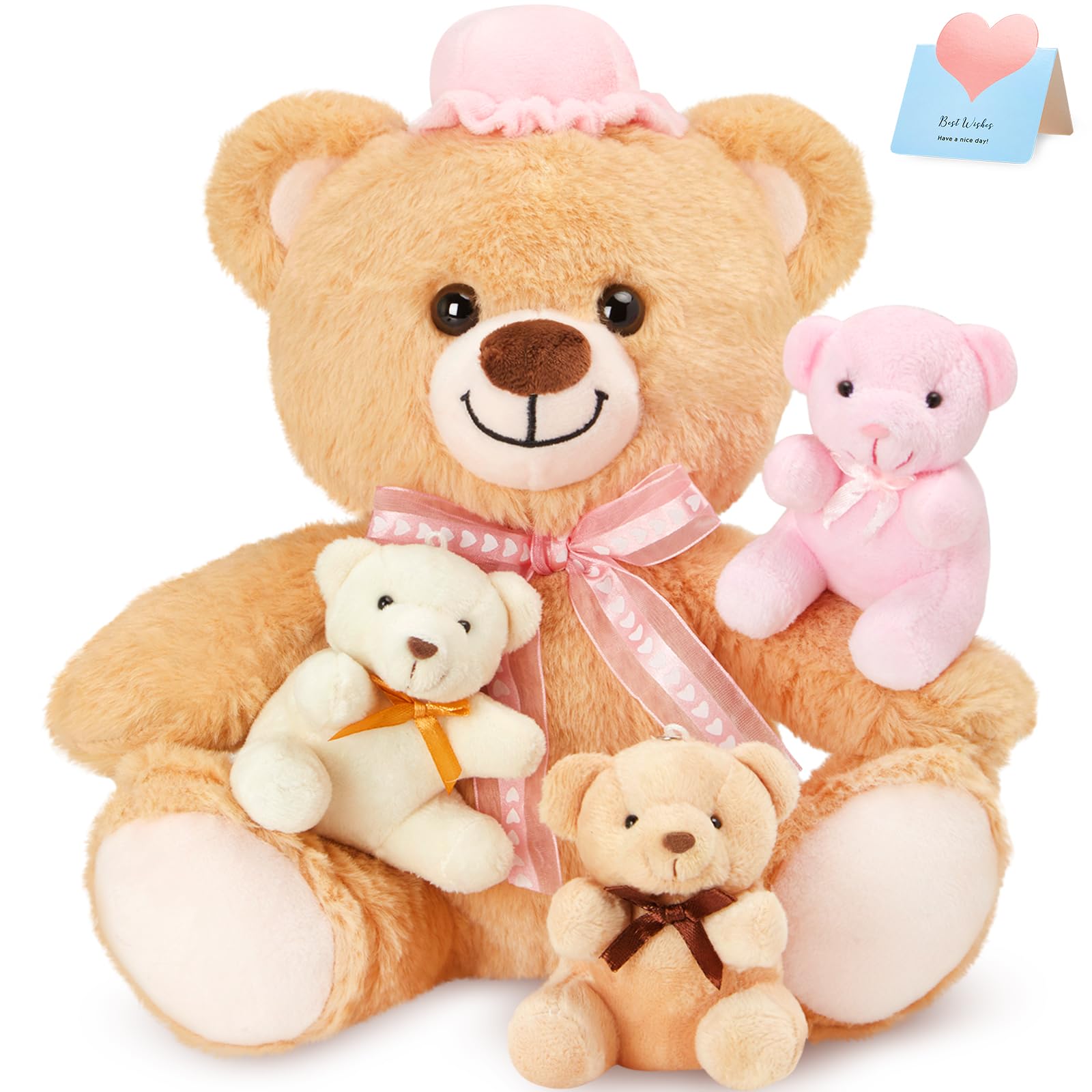 Houwsbaby Pieces Teddy Bear Stuffed Animal Mommy Bear with Babies  Inside Cute Mommy and Baby Bear Plush Toys Birthday Valentine Christmas