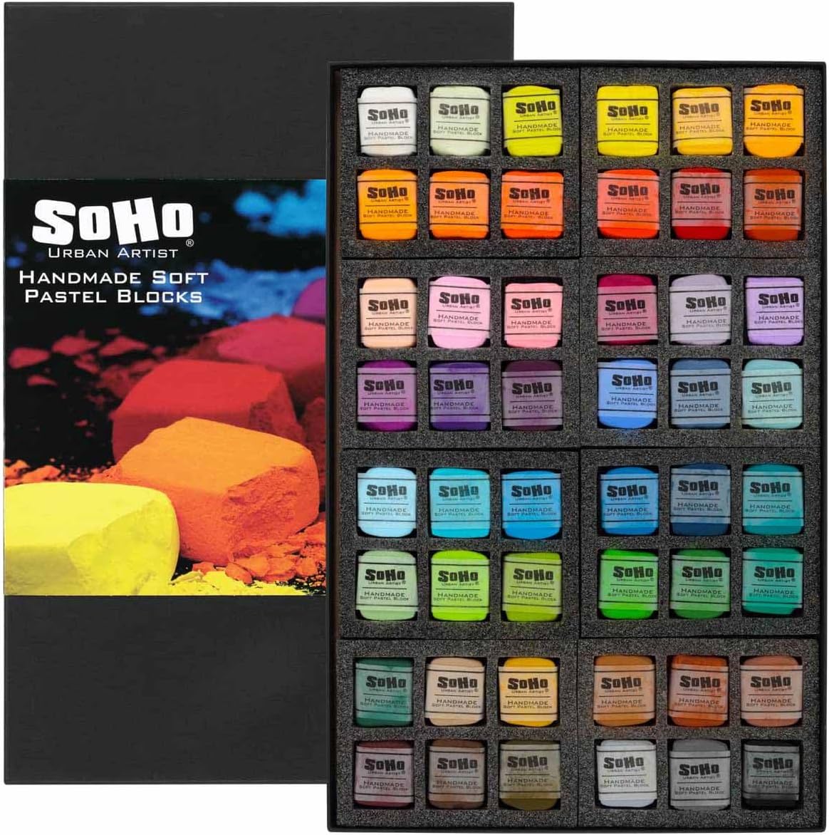 Soho Urban Artist Handmade Soft Pastel Blocks - Assorted Set of 48 Professional Pastels - Velvety Colors for Toning Paper, Large-Scale Drawings, & Layering - Lightfast and Highly Pigmented