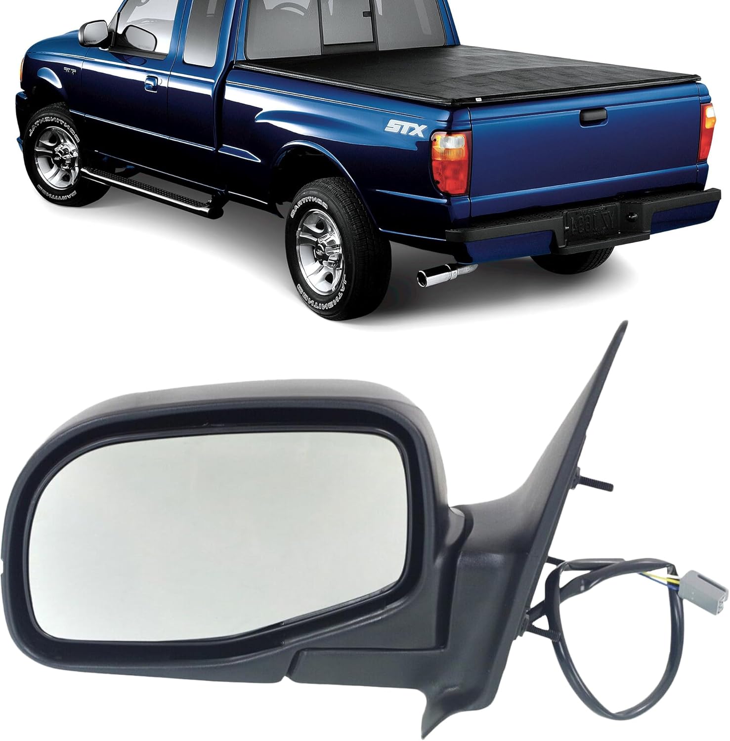 Side Mirror Replacement For 1993 1994 1995 1996 1997 1998 1999 2000 2001 2002 2003 2004 2005 Ford Ranger XL XLT - Driver Side Mirror Includes Clear Glass, Housing, Cover