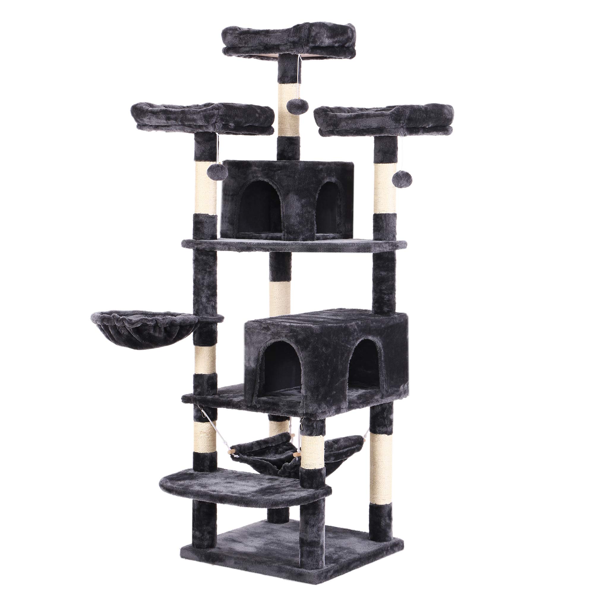 BEWISHOME Cat Tree 66.3 Inch MultiLevel Large Cat Tower with Plush Top