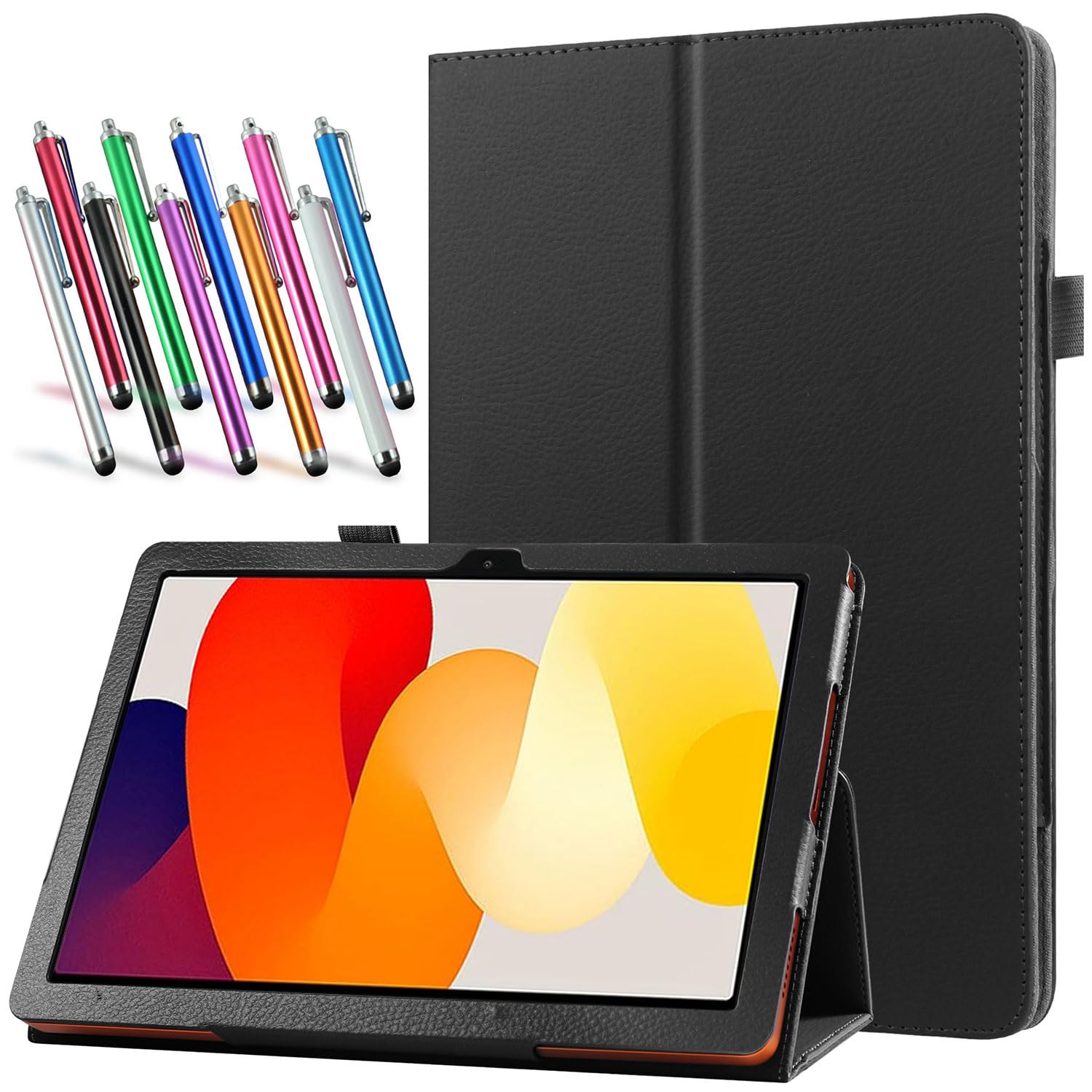Case for Xiaomi Redmi Pad SE 11 Inch Tablet 2023 Released - Slim Lightweight Folio PU Leather Folding Stand Cover Case + 1 Random Stylus (Black)