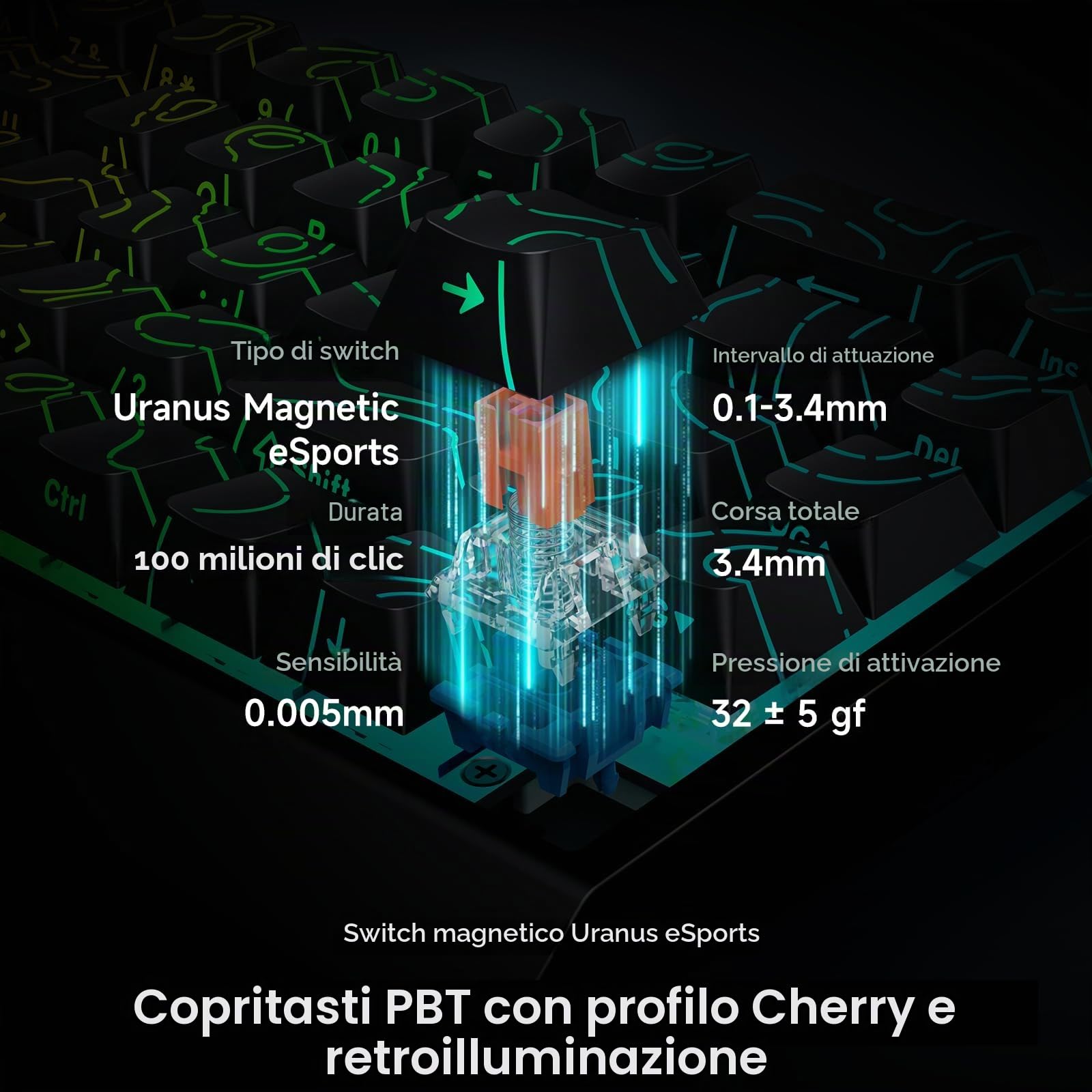 MCHOSE ACE68 Tastiera da gioco magnetica 65% HE Tastiera 8000Hz Rapid Trigger Wired RT Precisione 0,01 mm con interruttore magnetico Azione regolabile Chiave a scatto per giochi FPS Nero