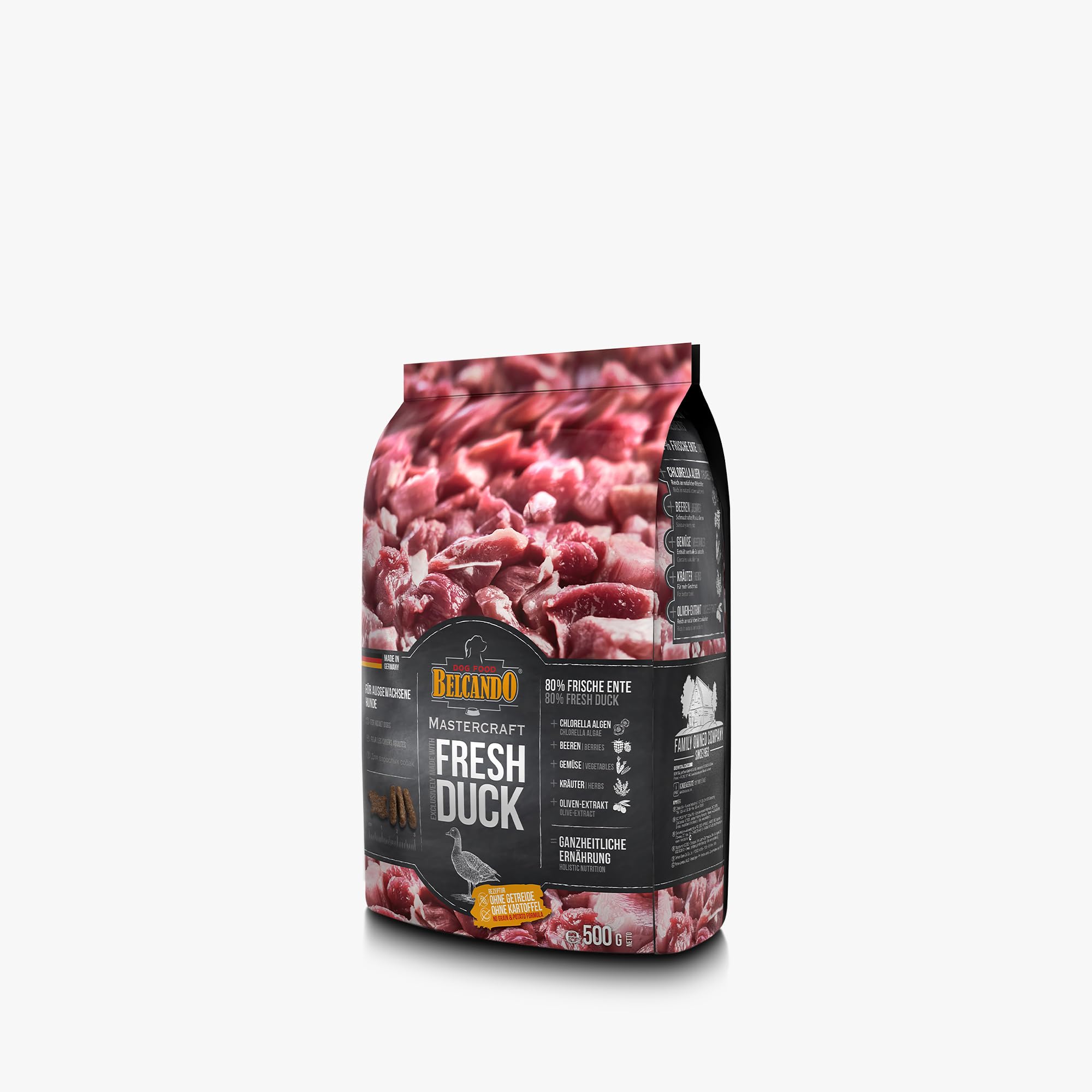 BELCANDO MASTERCRAFT Hundefutter trocken Fresh Duck, 500g, Trockenfutter für Hunde mit Ente, 80% Frischfleisch, getreidefrei, für alle Rassen, Made in Germany