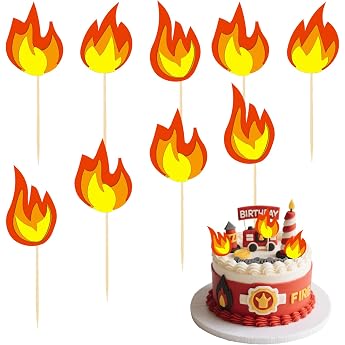Pack of 50 Fire Cupcake Toppers Decoration Flames Birthday Decoration Fireman Party Cake Party Decorations Topper Decoration for Birthday Parties and Celebrations Party Accessories