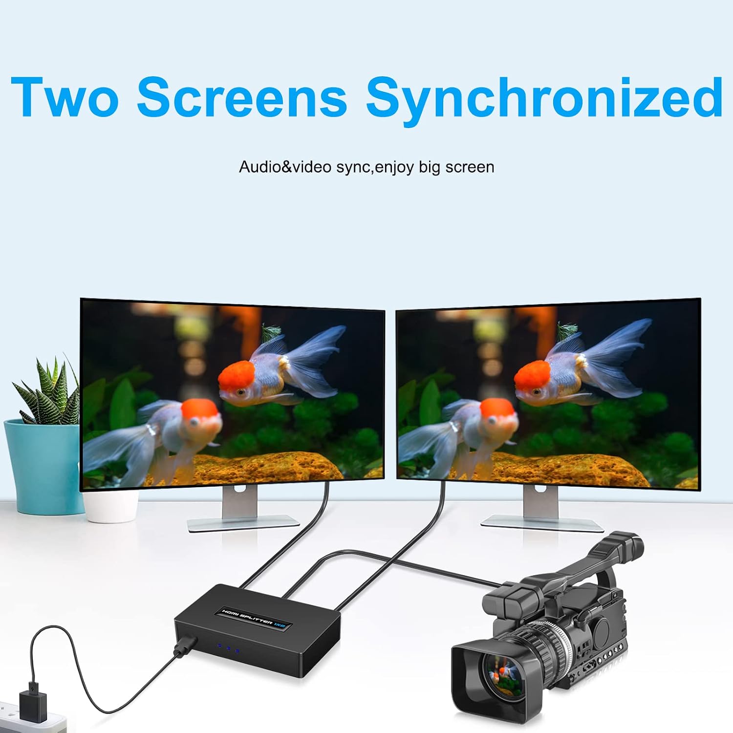 1x2 HDMI Splitter, 1 in 2 Out HDMI Splitter Audio Video Distributor Box Support 3D & 4K x 2K Compatible for HDTV, STB, DVD, PS3, Projector Etc