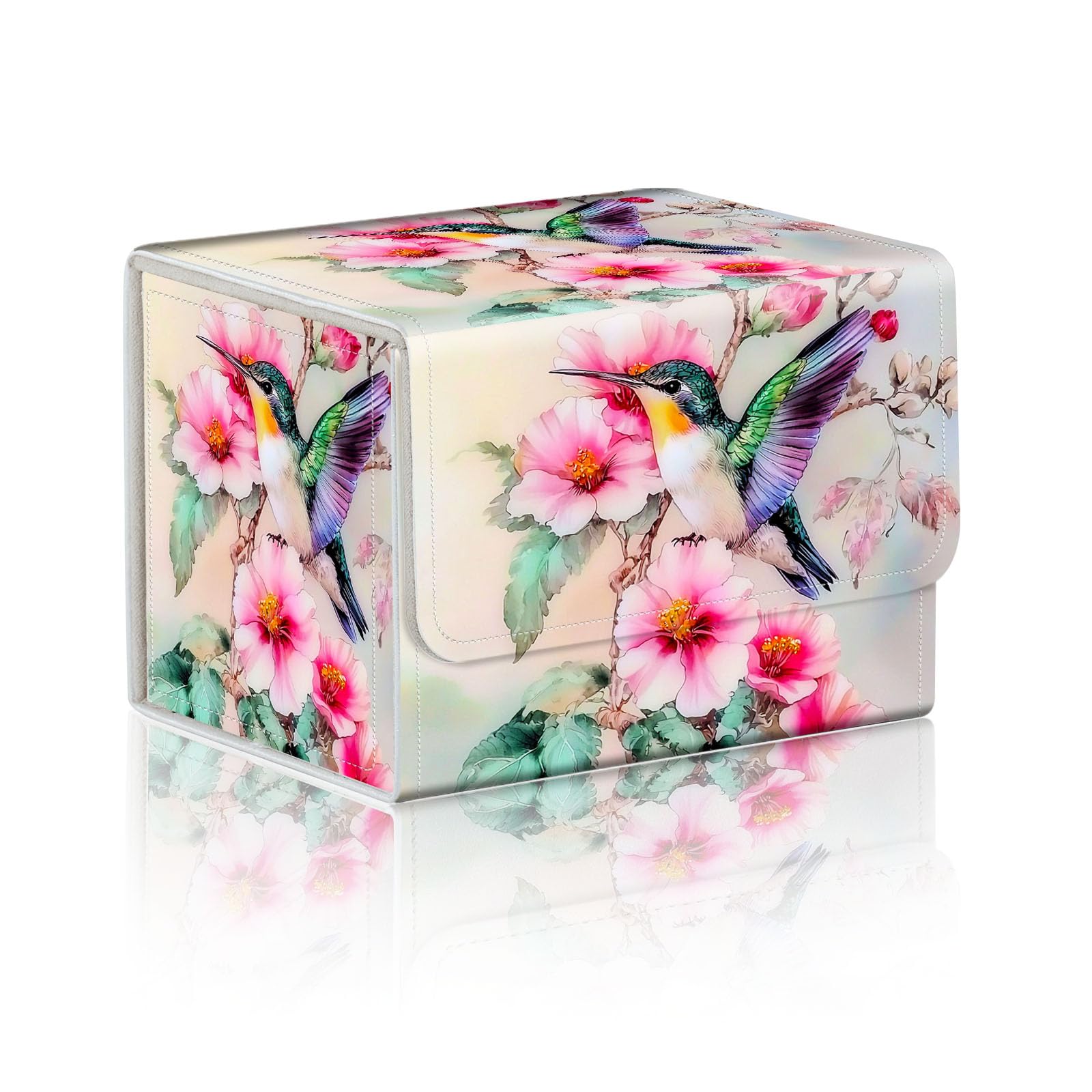 DISUOFEART Trading Card Storage Box, Holds 100+ for MTG Cards, Premium PU Leather with Magnetic Closure, Hummingbird on Flower Branch Durable Deck Box for Magic the Gathering, Trading Card Games — image 1