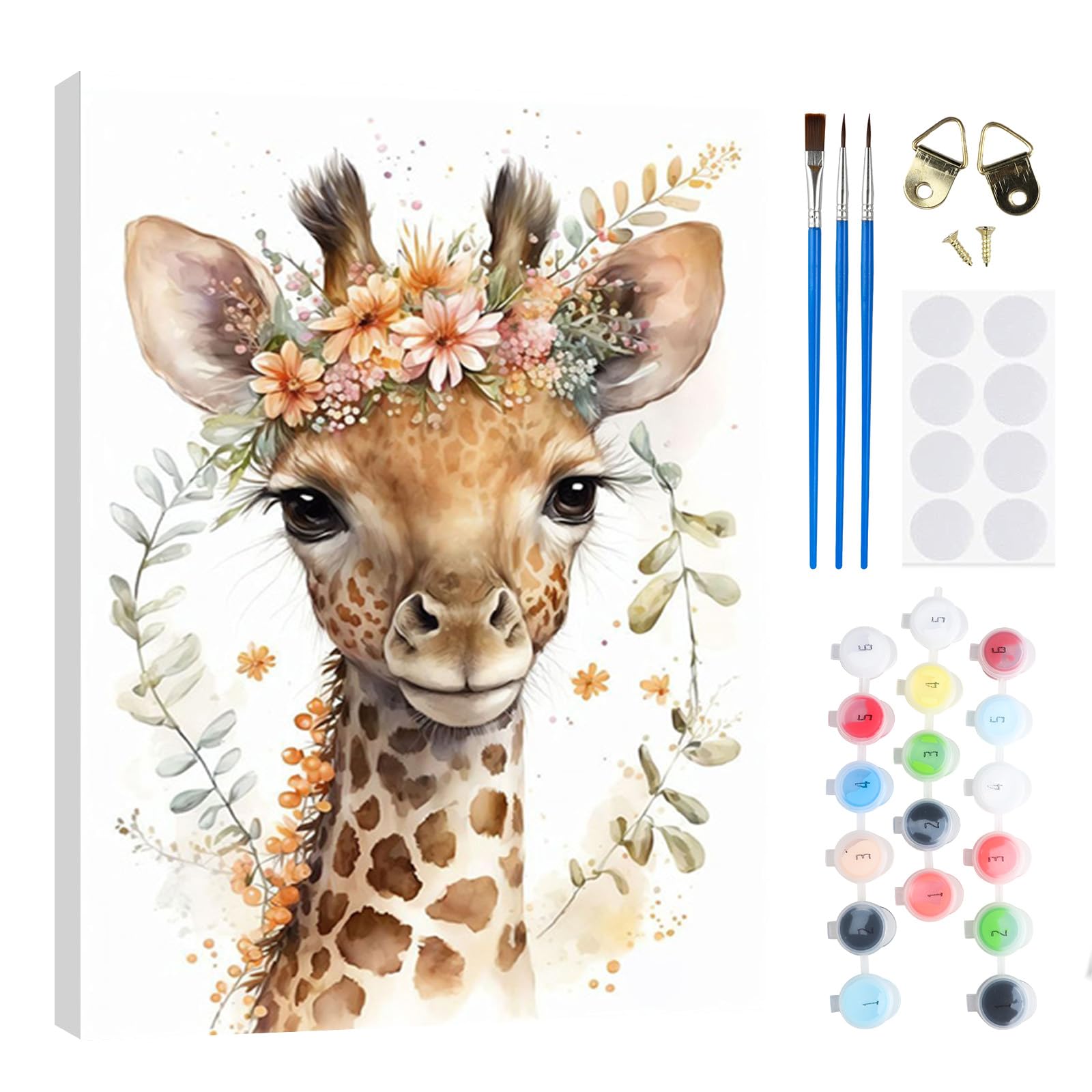 RICUVED Paint by Numbers Kits Adults Giraffe, Animal Painting by Number Kits On Canvas,Framed DIY Color Oil Painting Acrylic Paints,Home Wall Decor 20x30cm