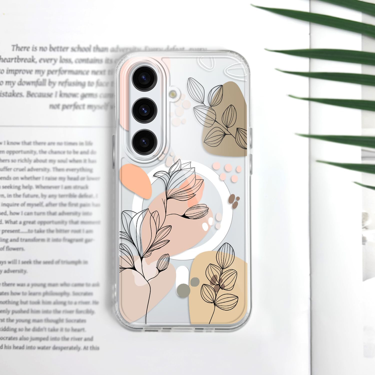 for Samsung Galaxy S25 Magnetic Case, Compatible with MagSafe Clear Anti Shock Fashion Design for Samsung S25 Phone Cover 6.2 inch， Line Flowers