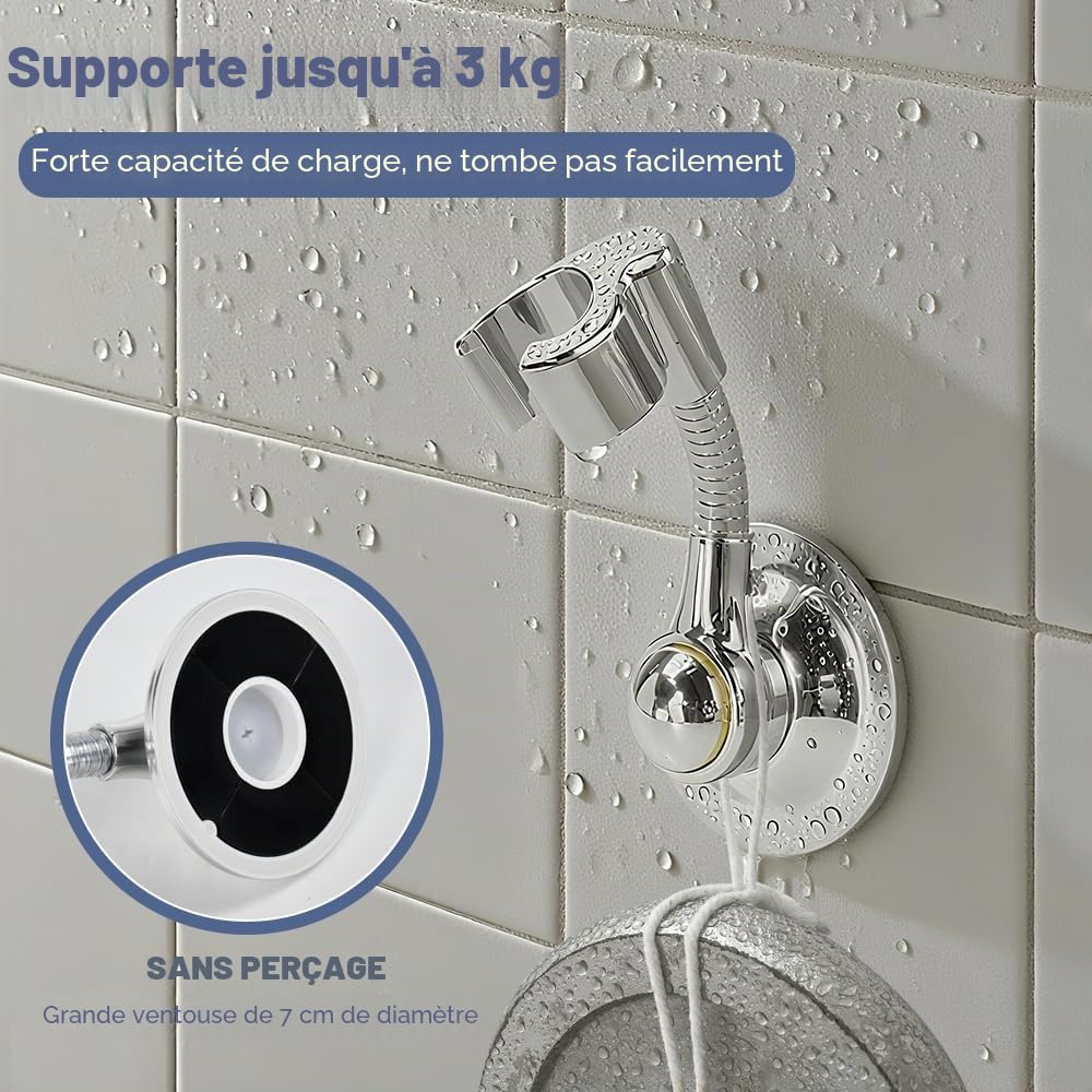 Support de Pommeau de Douche à Ventouse, Support de Douche Réglable, Rotatif à 360°, Supports Douchette Sans Perçage Supports de Douches à Main pour Caravane, Camping-car, Salle de Bain