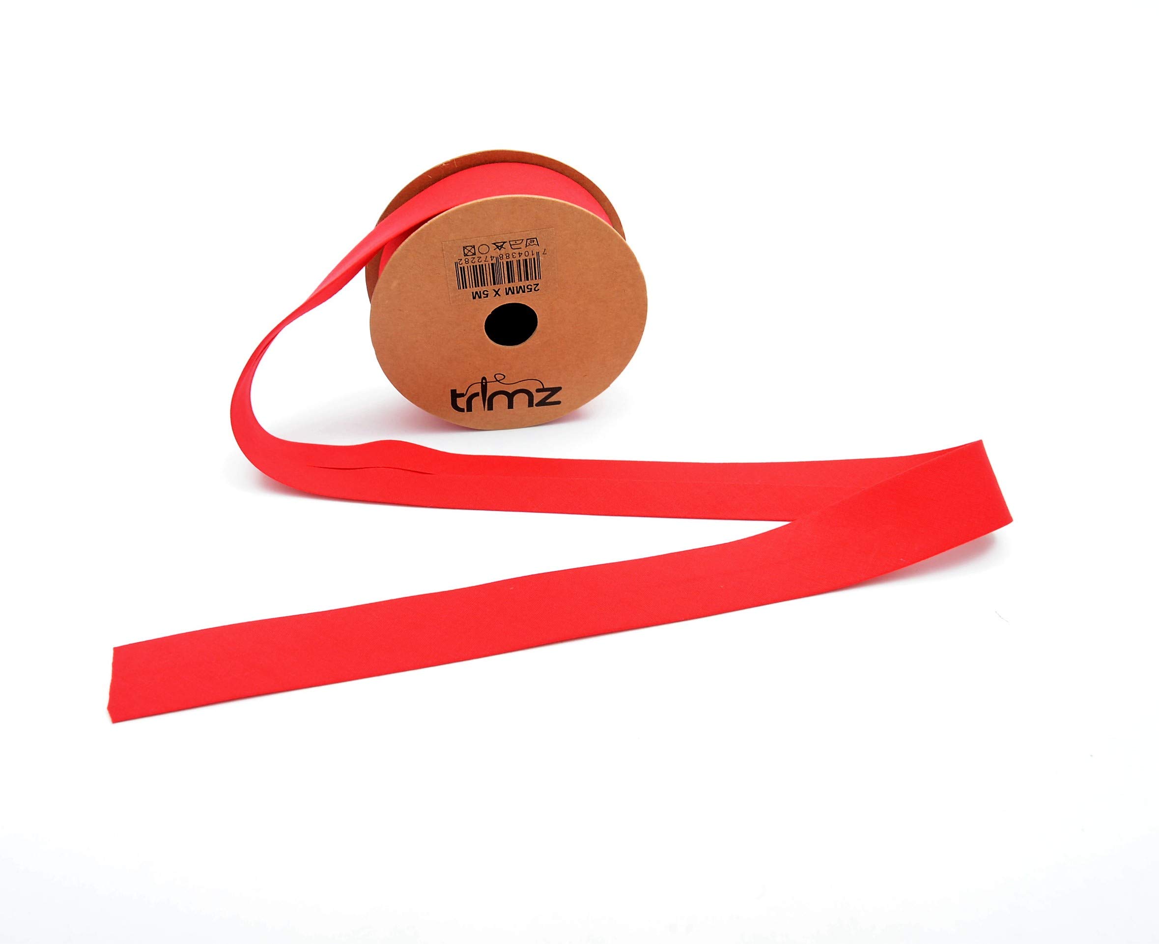 Trimz Poly Cotton Bias Binding, Red, 25mm x 5m