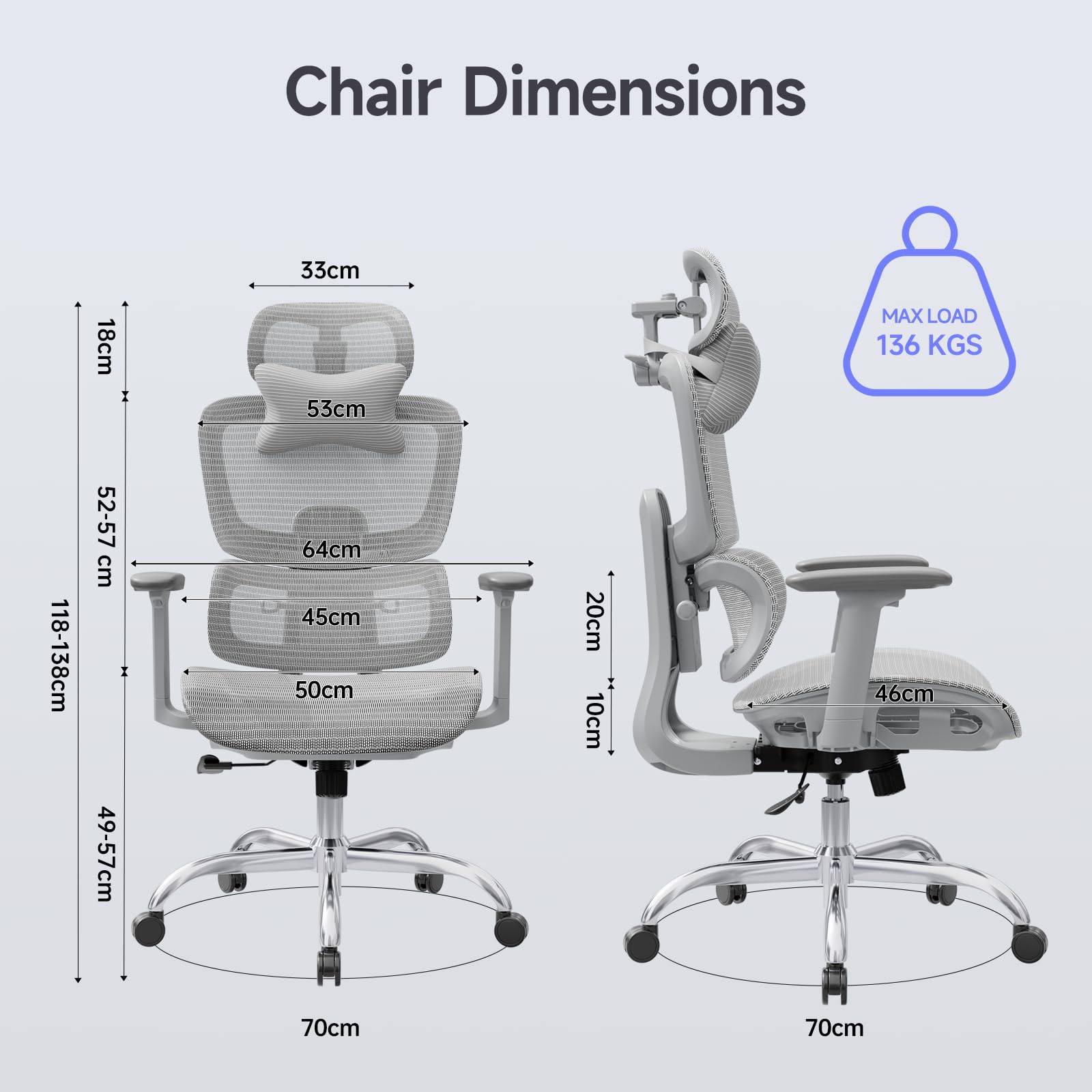 LarkLeaves Silla de Oficina Ergonómica con Reposapiés Gris L10 Pro | Malla transpirable, soporte lumbar 2D, respaldo ajustable, reposabrazos 3D, inclinación 145 grados, ruedas goma