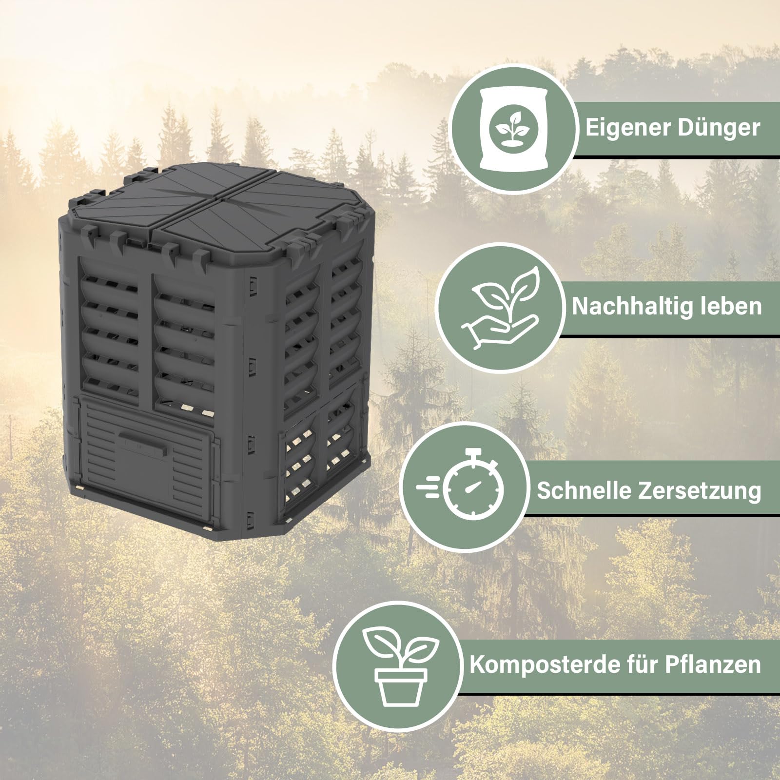Thermokomposter 300L Garten Komposter mit Deckel Schwarz