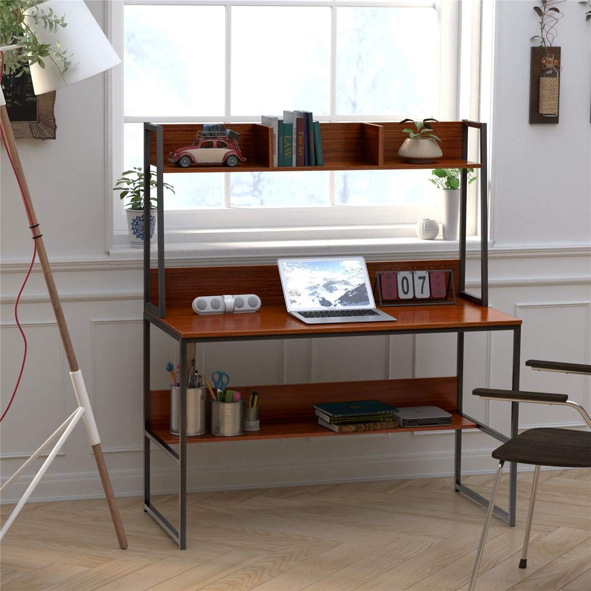 47 inch Computer Desk with Bookshelf - Home Office Sturdy Working PC Laptop Table Desk, Space Saving Desk for Home Office