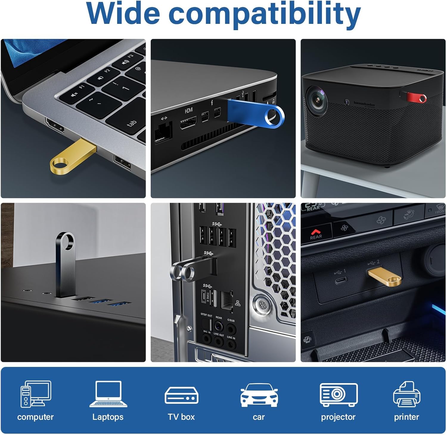 5 Pack 32GB USB Flash Drive with Keychains, Wooolken Sleek Metal USB 2.0 Thumb Drives Memory Stick for PC Laptop Computer