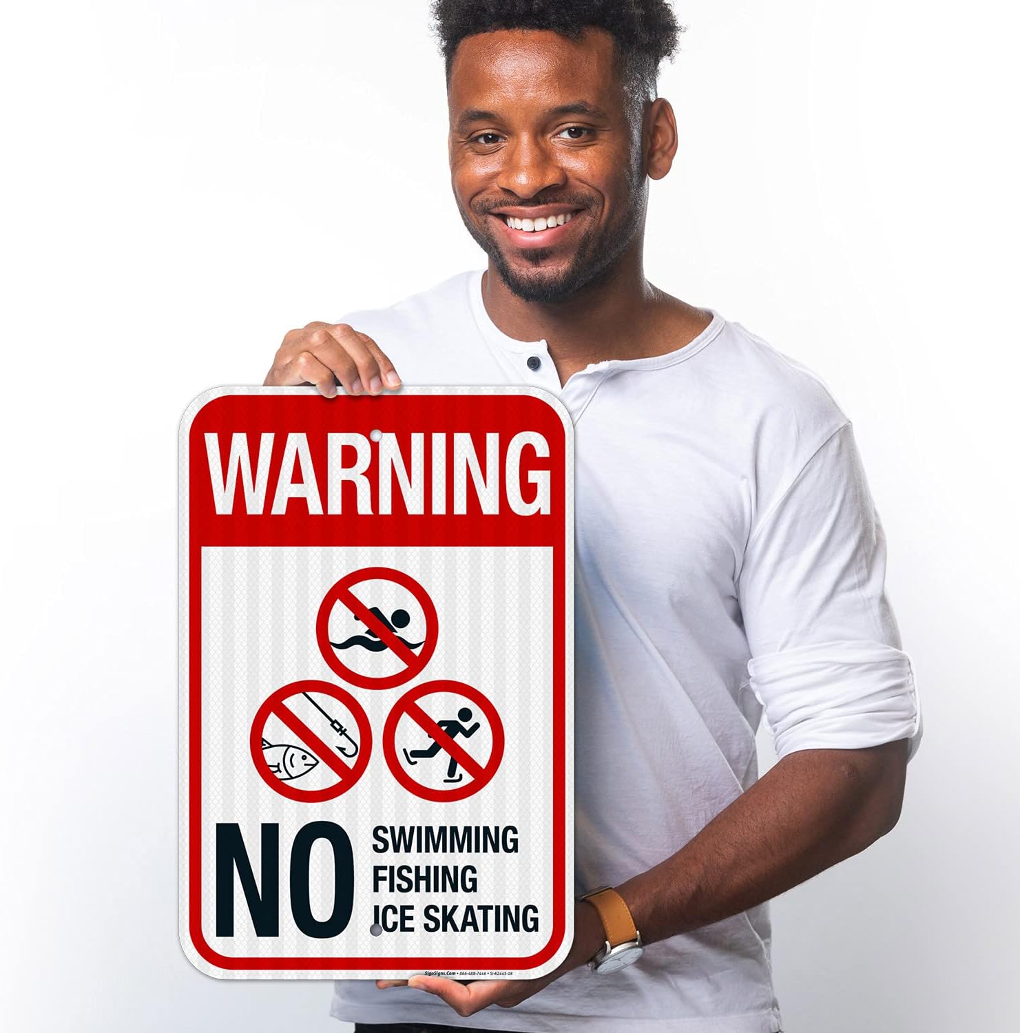 Warning No Swimming Fishing Ice Skating Sign, 12x18 Inches, 3M EGP Reflective .063 Aluminum, Fade Resistant, Made in USA by Sigo Signs