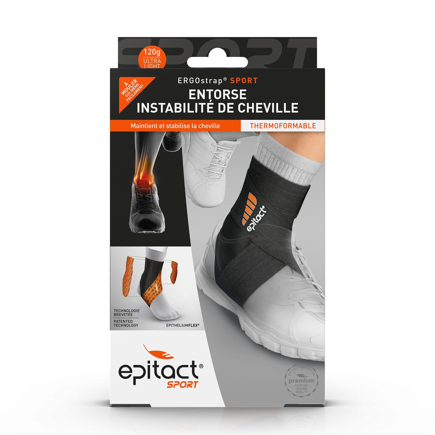 Epitact | Chevillère Entorse Ergostrap® Sport | Fine et Légère | Maintient et Sécurise la Cheville Fragile et Instable | Strapping Breveté | Réglable et Personnalisable | Innovation Française