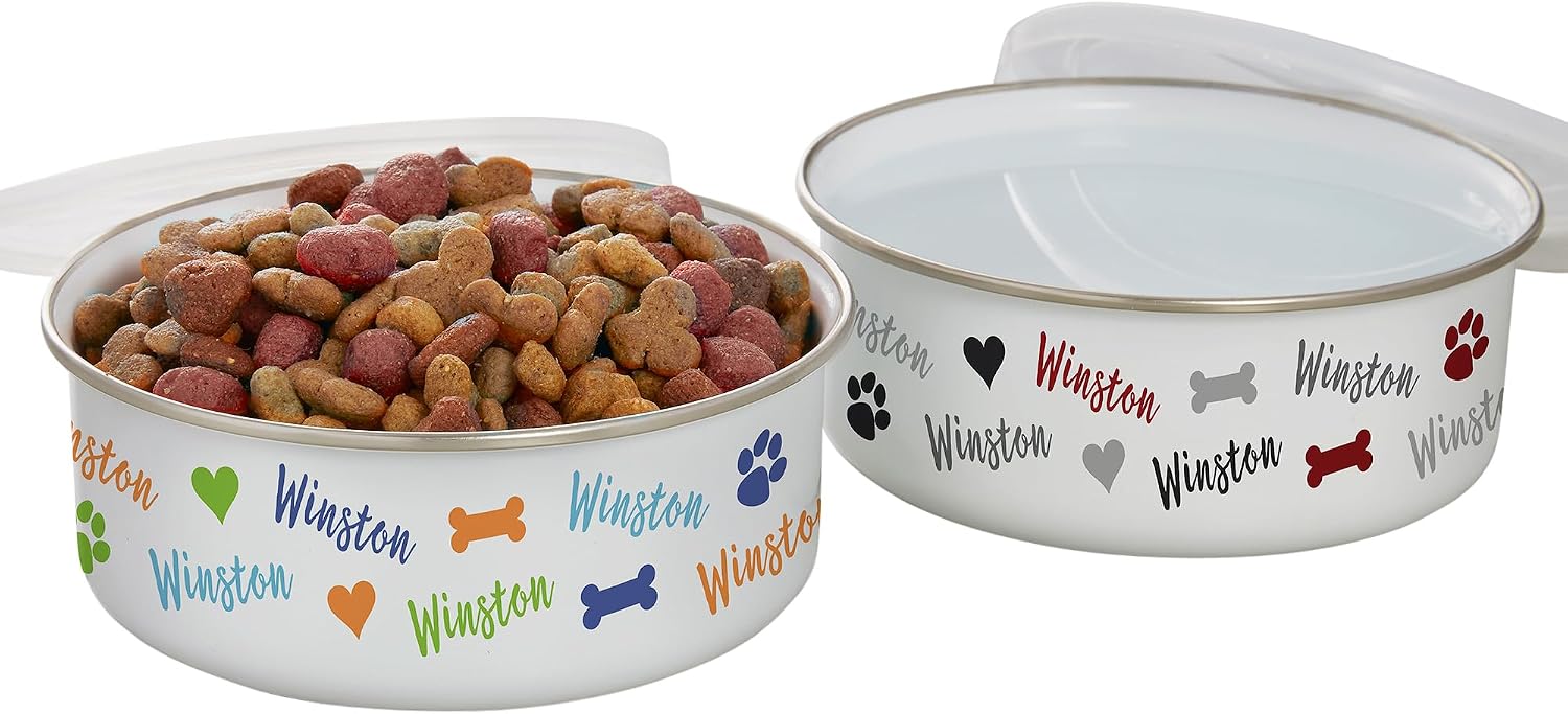 Personalization Universe Playful Puppy Personalized Enamel Pet Bowl