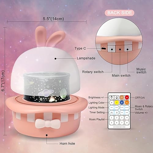 Miniatura 6 de Proyector de luz nocturna de estrella, proyector de galaxia de luces de bebé con control remoto, temporizador de rotación de 360 para niños, niñas,