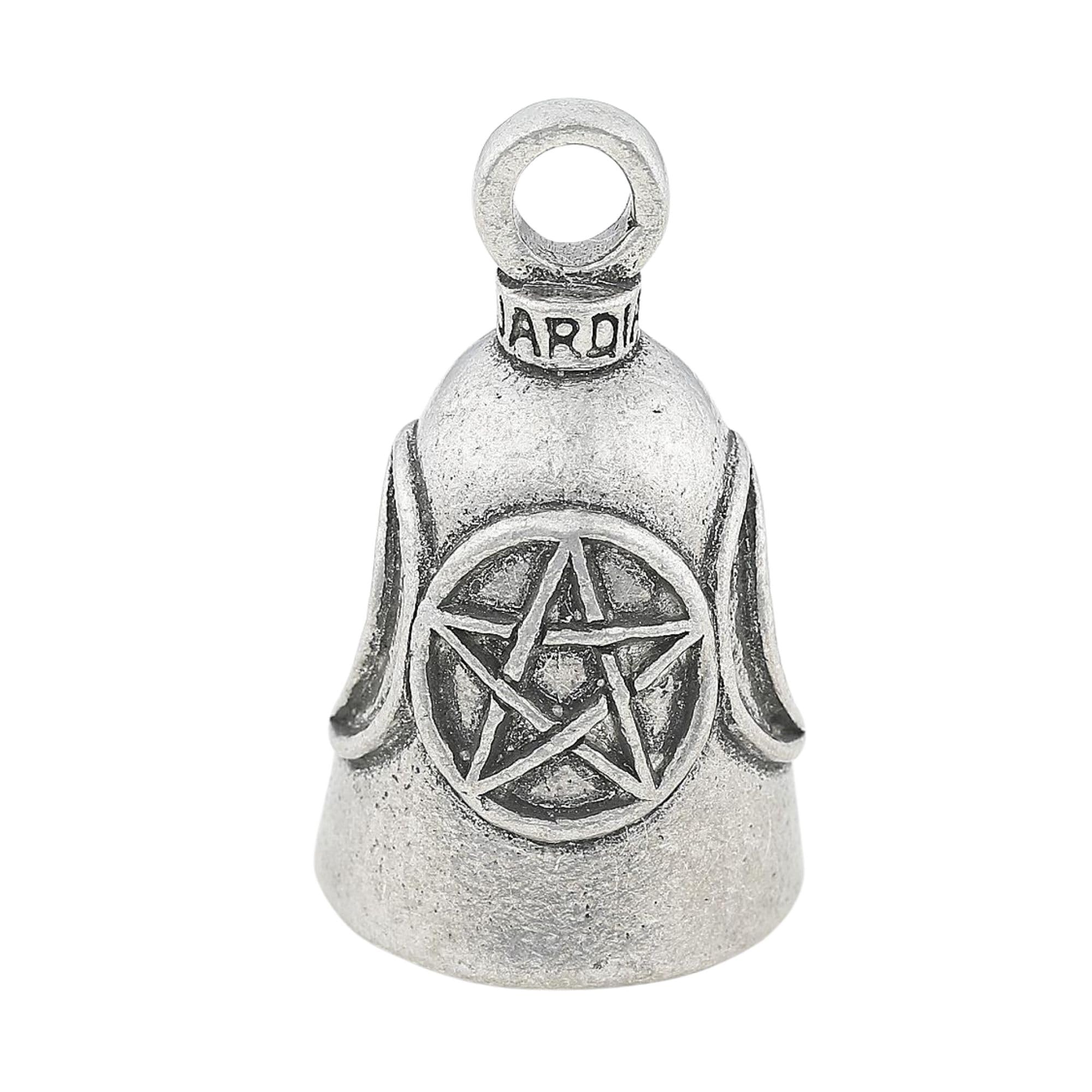 Guardian Bell Silver Pentagram Moons Keychain - Good Luck Bell, Made In Usa, Motorcycles, Backpacks, Luggage