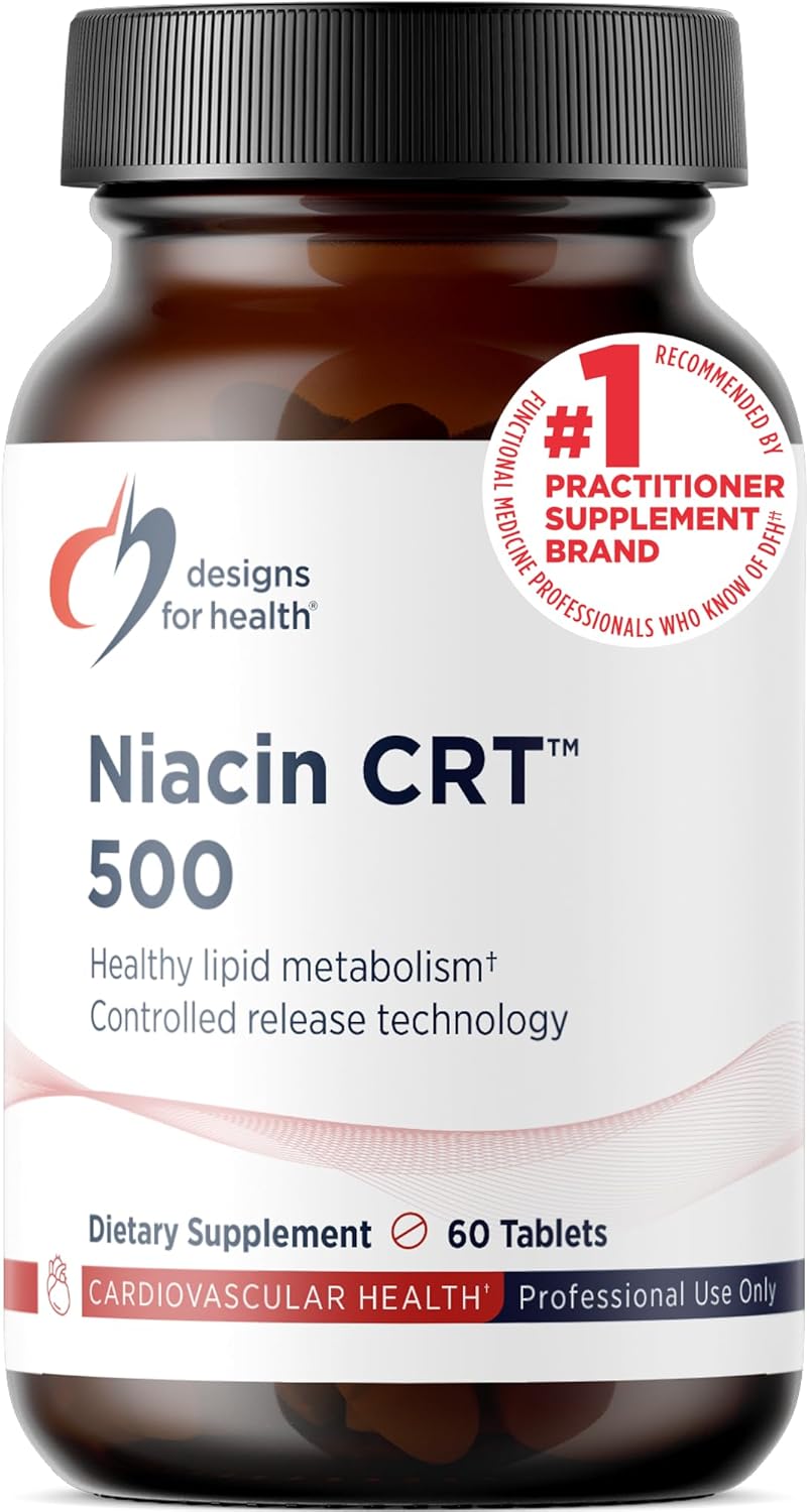 Designs for Health Niacin 500mg - Niacin CRT Vitamin B3 (Nicotinic Acid), Controlled Slow Release Tablets to Help Minimize Flush - Non-GMO, Gluten Free Supplement (60 Tablets)