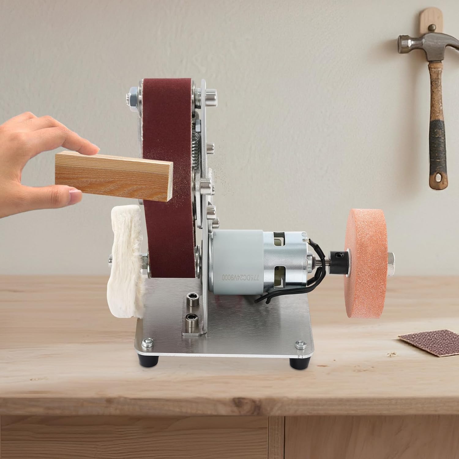 Mini Belt Sander,Small Electric Belt Grinder Electric Bench Grinder Sanding Machine 7 Adjustable Speed Buffer Polisher for Woodworking, Metal Working DIY