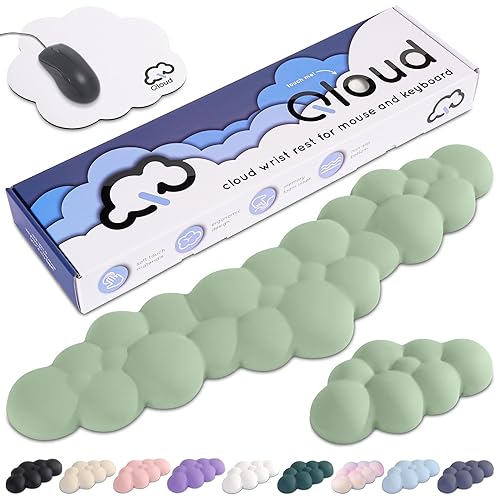 Create-ables Qloud Cloud Wrist Rest Keyboard Wrist Rest for Computer Keyboard Pad, Cloud Keyboard Wrist Rest, Wrist Pad for Keyboard, Memory Foam, Non Slip Base, Comes with Mouse Pad - Pastel Green - Pastel Green