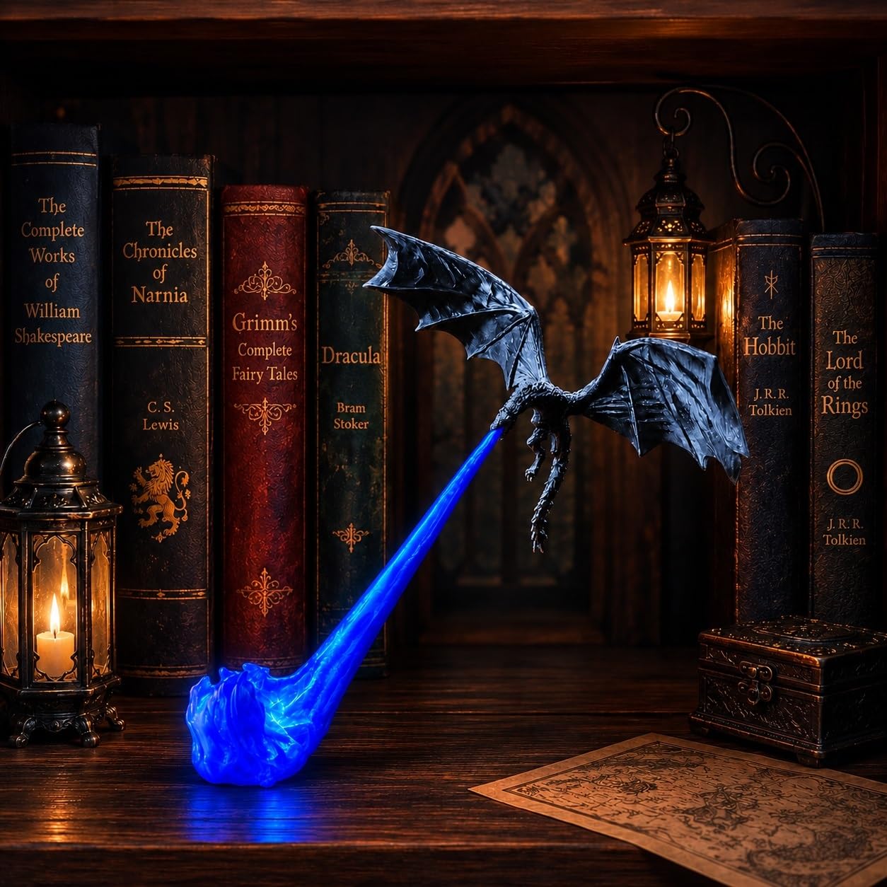 Dragon Bookshelf Nook Light, 3D Printed Fire-Breathing Fantasy Shelf Decor