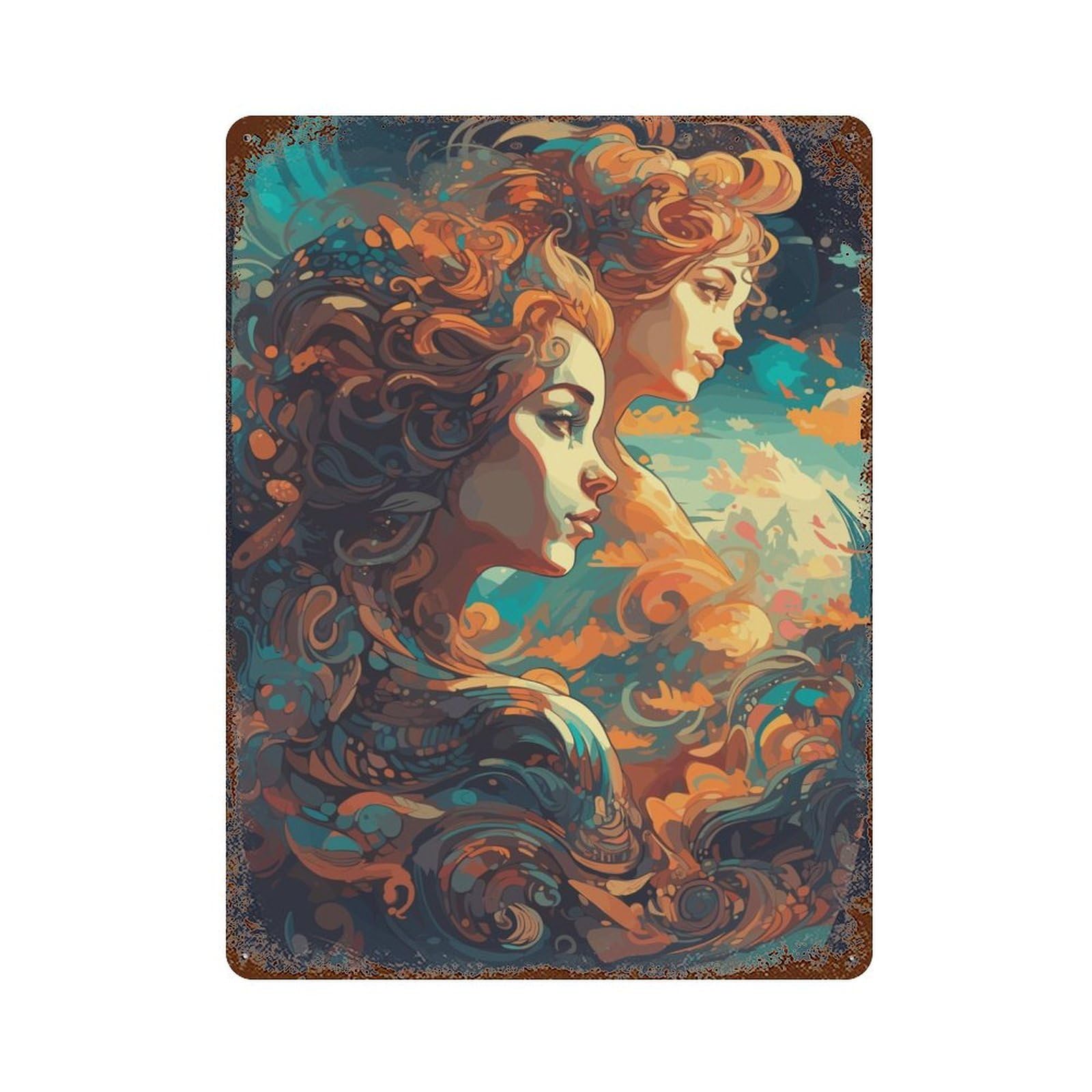Zodiac Sign Gemini Rusty Metal Tin Sign 15.7"x11.8", Ideal for Farmhouse, Kitchen And Entryway Decor