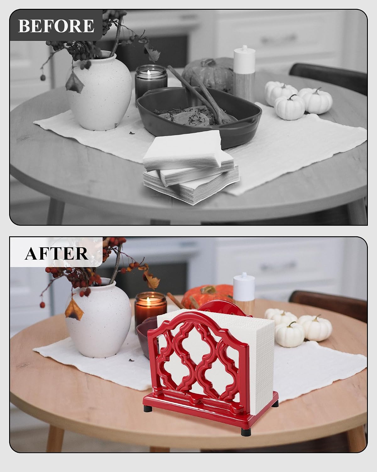 JOGREFUL Vintage Metal Napkin Holder Cast Iron Napkin Holder Organizer for Kitchen Restaurant Home Décor, Red