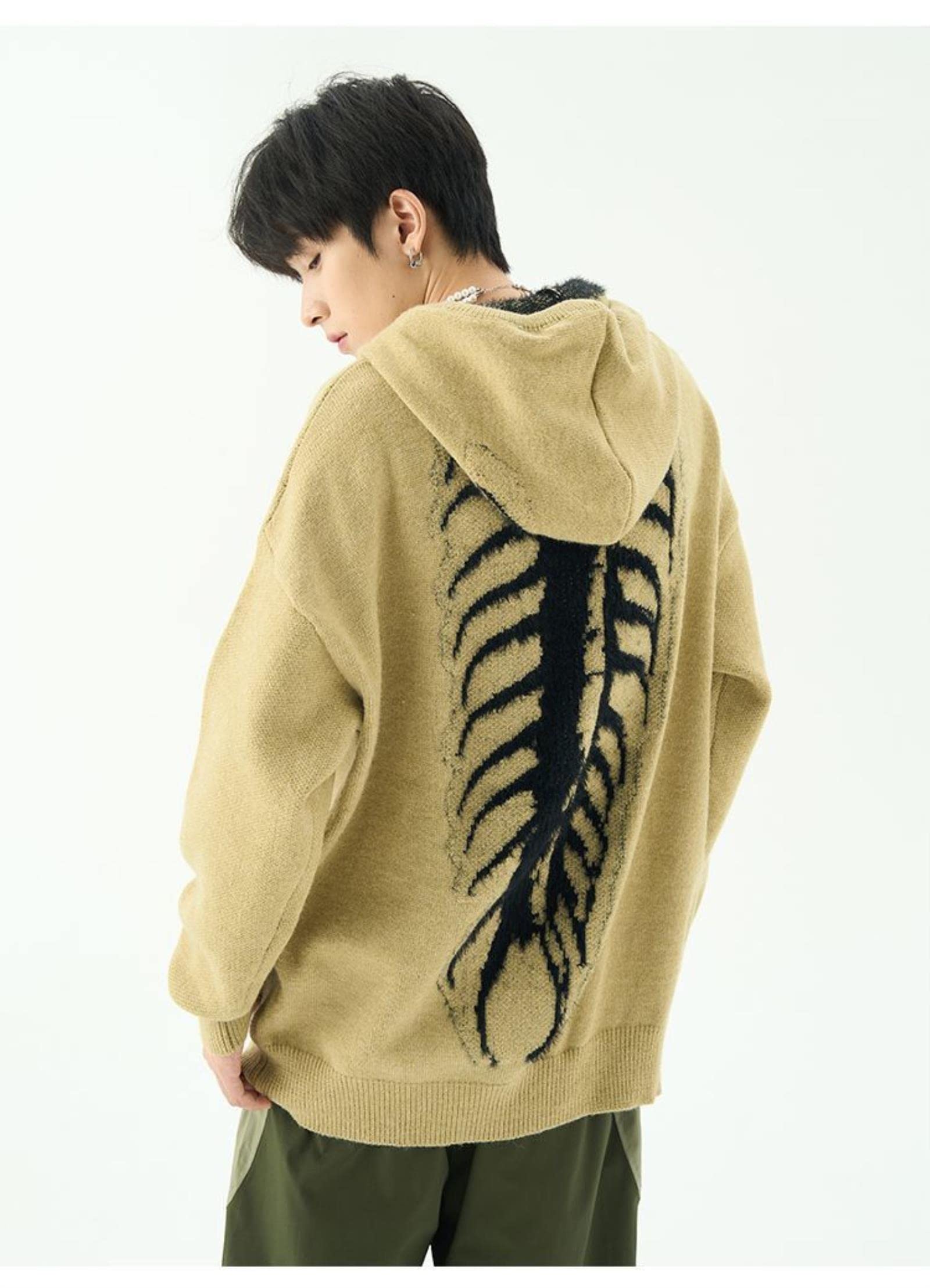 Maglione Lavorato a Maglia Hip Hop Pullover con Cappuccio da Uomo Felpe con Cappuccio da Uomo Punk Goth Harajuku Abbigliamento da Uomo Allentato Streetwear Giapponese