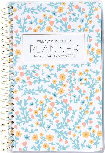 PPP - Calendario de bolsillo 2024 (floral) Listas de verificación semanales Diseño de calendario mensual Objetivos personales Páginas de notas