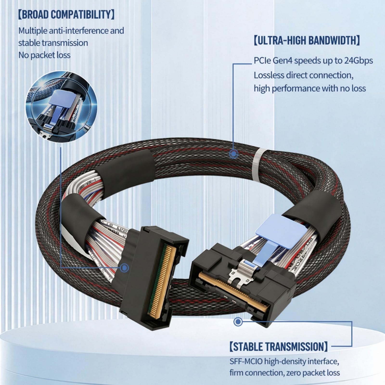 NUEAYMS Cable de datos de servidor SFF-8654 con interfaz MCIO 8X, cable interno de 0, 5 M para transferencia de datos bidireccional en construcciones de hardware de almacenamiento
