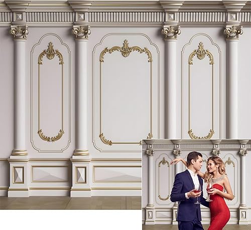 Duluxykl Telón de fondo vintage interior de 10 x 8 pies, marco europeo blanco francés moderno, puerta de casa, fotografía, fondo, castillo,