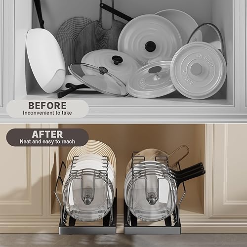 Miniatura 3 de Organizador de ollas y sartenes debajo del gabinete, organizador de tapa extraíble extensible de 22 pulgadas de profundidad y almacenamiento con 10