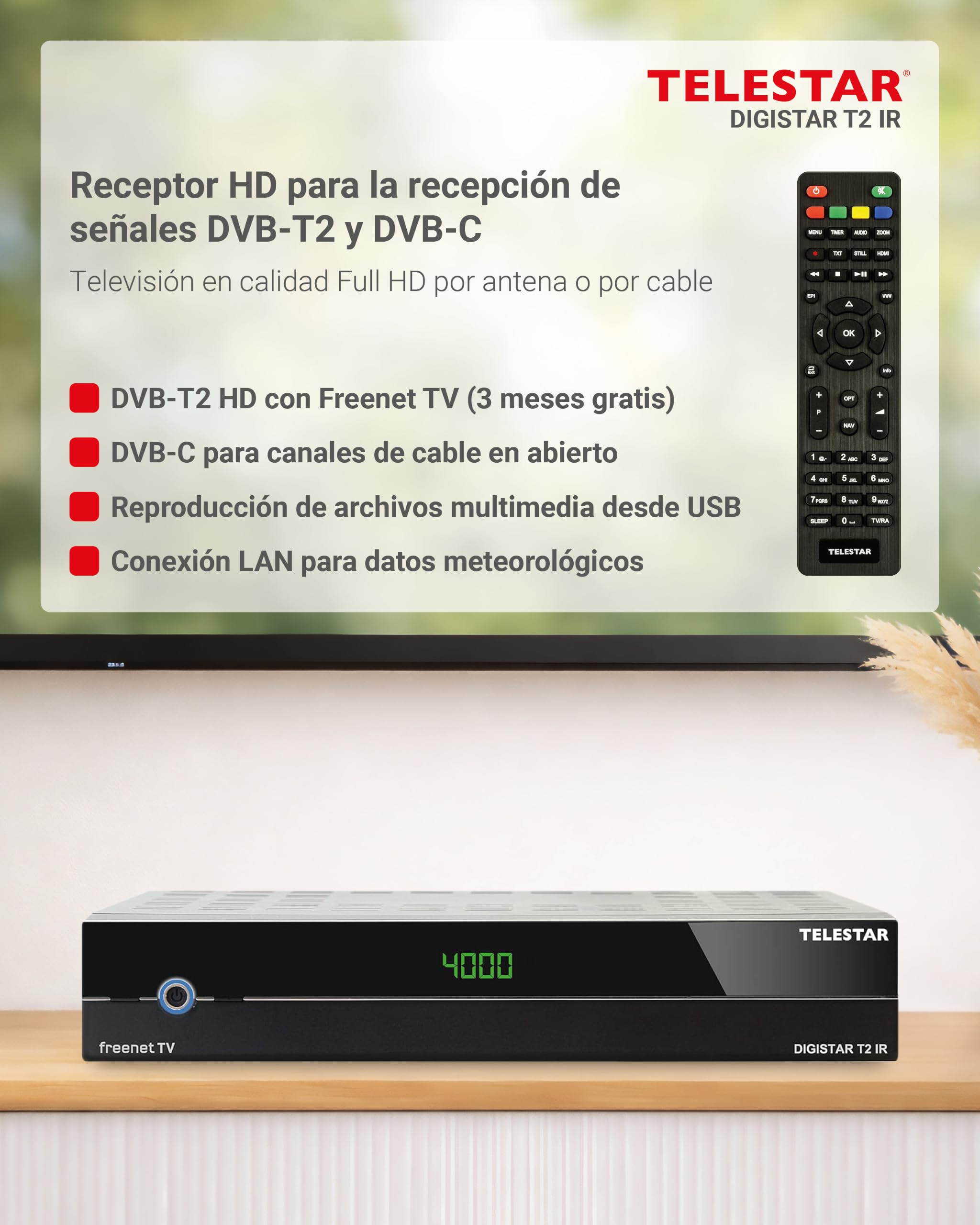 TELESTAR DIGISTAR T2 IR – Receptor TDT & DVB-C | Para TV terrestre y cable, carcasa metálica, reproductor multimedia USB