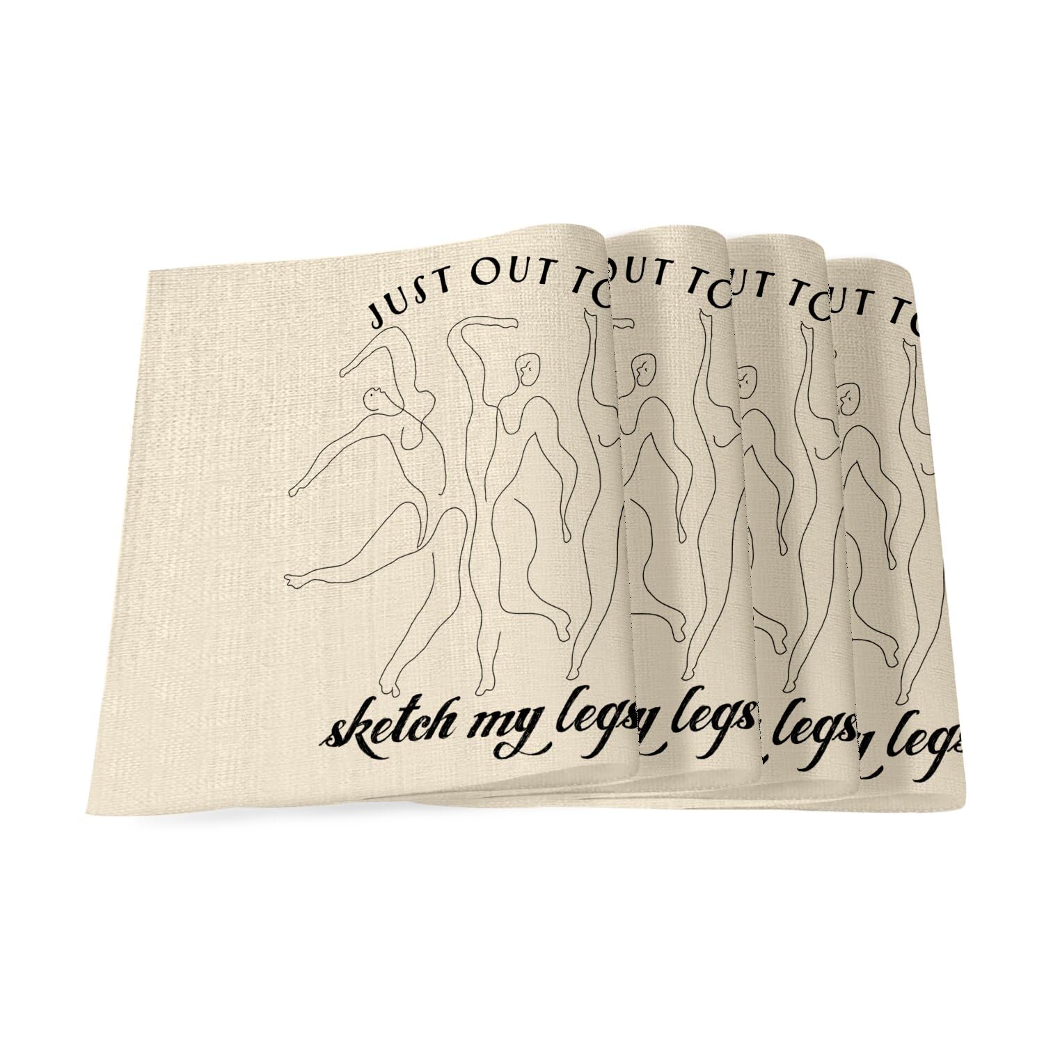 Sets de table en lin grand format 40x28,5 cm avec motif dessin humoristique d'artiste (lot de 4)