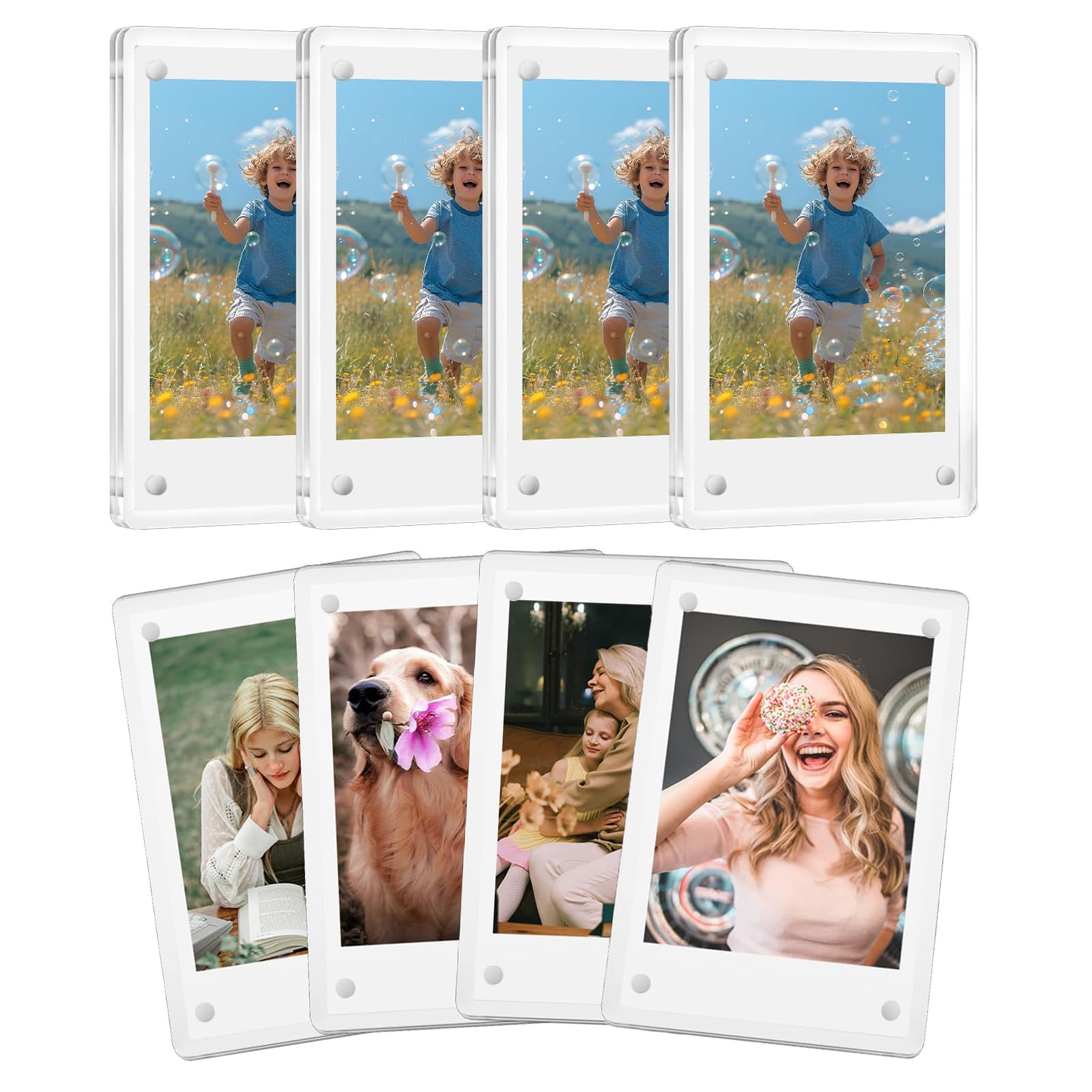 Acrylic Fridge Magnetic Photo Frame, Clear Mini Frames for Instant Photos, Double-sided transparent Frameless Magnet Instax Frames，2.36 x 3.54 Inch Refrigerator Display (8 Pack)