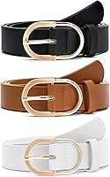 Vista 53 de VONMELLI Paquete de 3 cinturones de mujer para pantalones vaqueros, cinturón de vestir con hebilla dorada