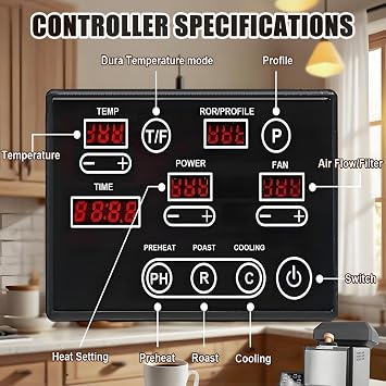 Electric Coffee Roaster, Digital Display, Temperature Adjustable, Manual/Auto 2-in-1, Fast Cooling 3-5 Min, for Kitchen, Bar, Studio