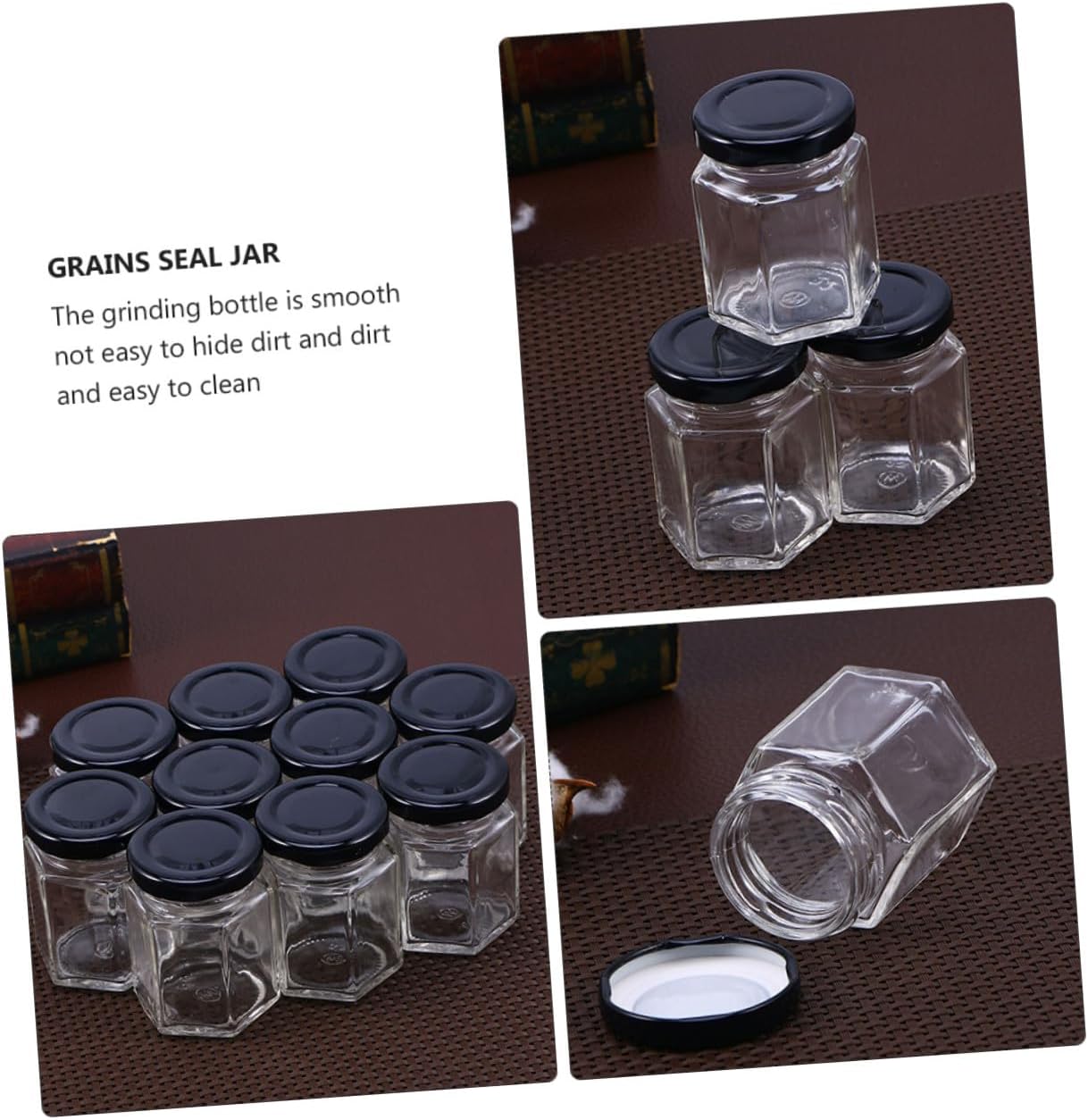 Mikinona 10pcs 380ml Hexagonal Glass Sealed Food Jars with Press Lid, Airtight Kitchen Storage Containers for Honey, Grains, and Pantry Organization