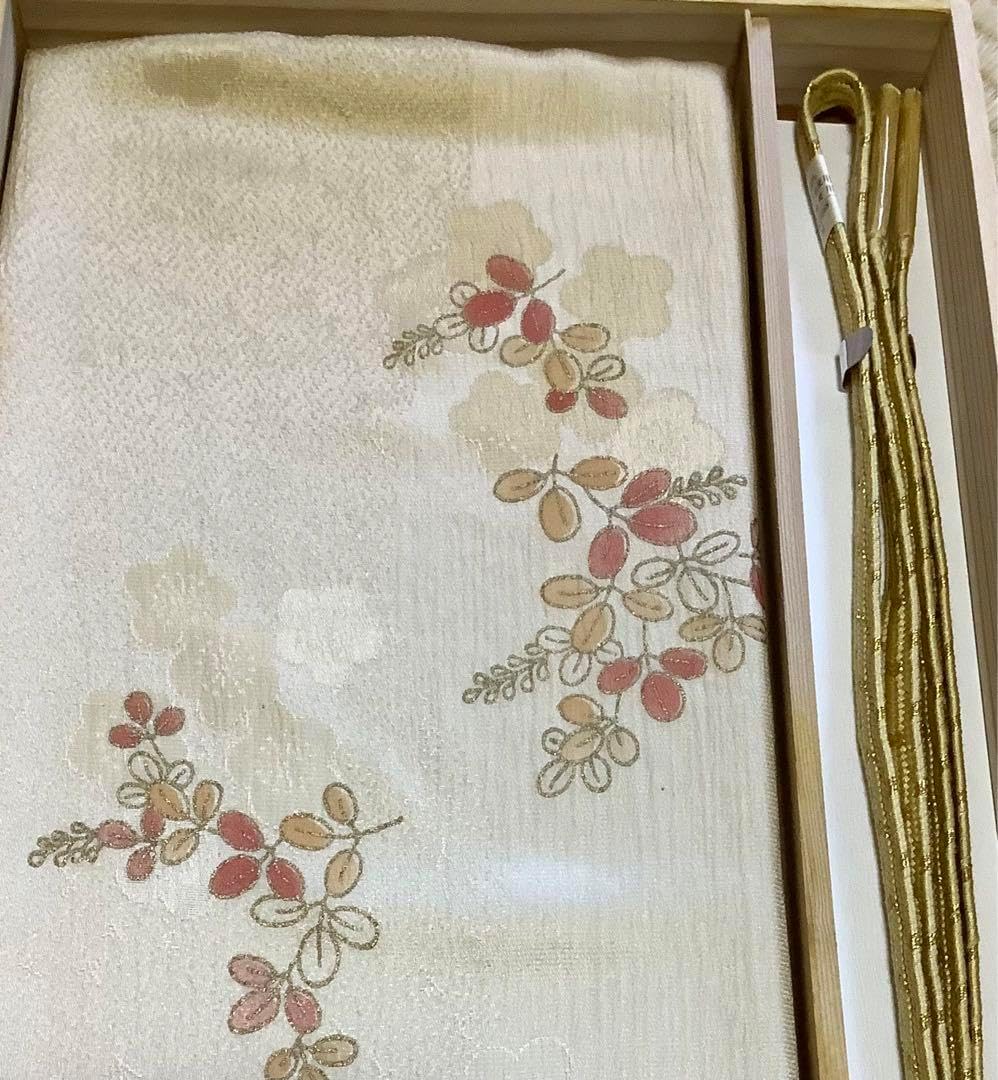 古典しじら織 浴衣 綿 粋な夏着物 縞柄 献上帯 半幅帯白 2点 0820⑨