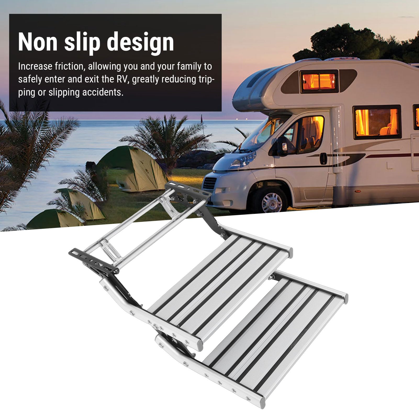 Wohnmobil-Stufen, Doppelte Manuelle Wohnmobil-Stufenbaugruppe, Manuell Teleskopierbar und Klappbar, Geeignet für Campingfahrzeuge, Wohnmobile und Reiseanhänger.