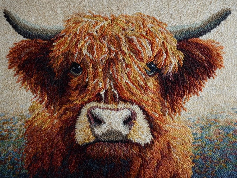 FWRTYCB DIY Crochet Carpet Kit Highland Cow 20X15Inch Rug Making Kit
