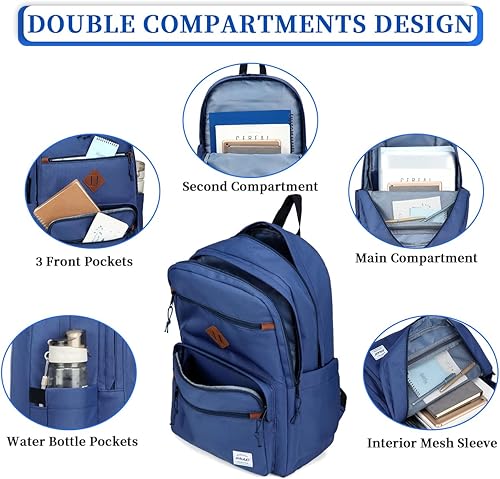 Miniatura 2 de RAVUO Mochila escolar ligera para hombre, con 2 compartimentos, mochila clásica básica para mujeres, adolescentes, niños y niñas, Azul, Casual