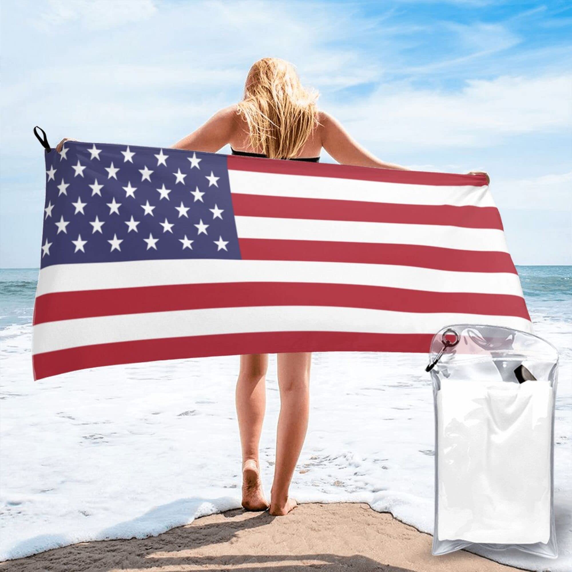 Lsjuee American Flag Microfiber Beach Towel-Quick Dry Oversized Towels Blanket for Travel Pool Camping