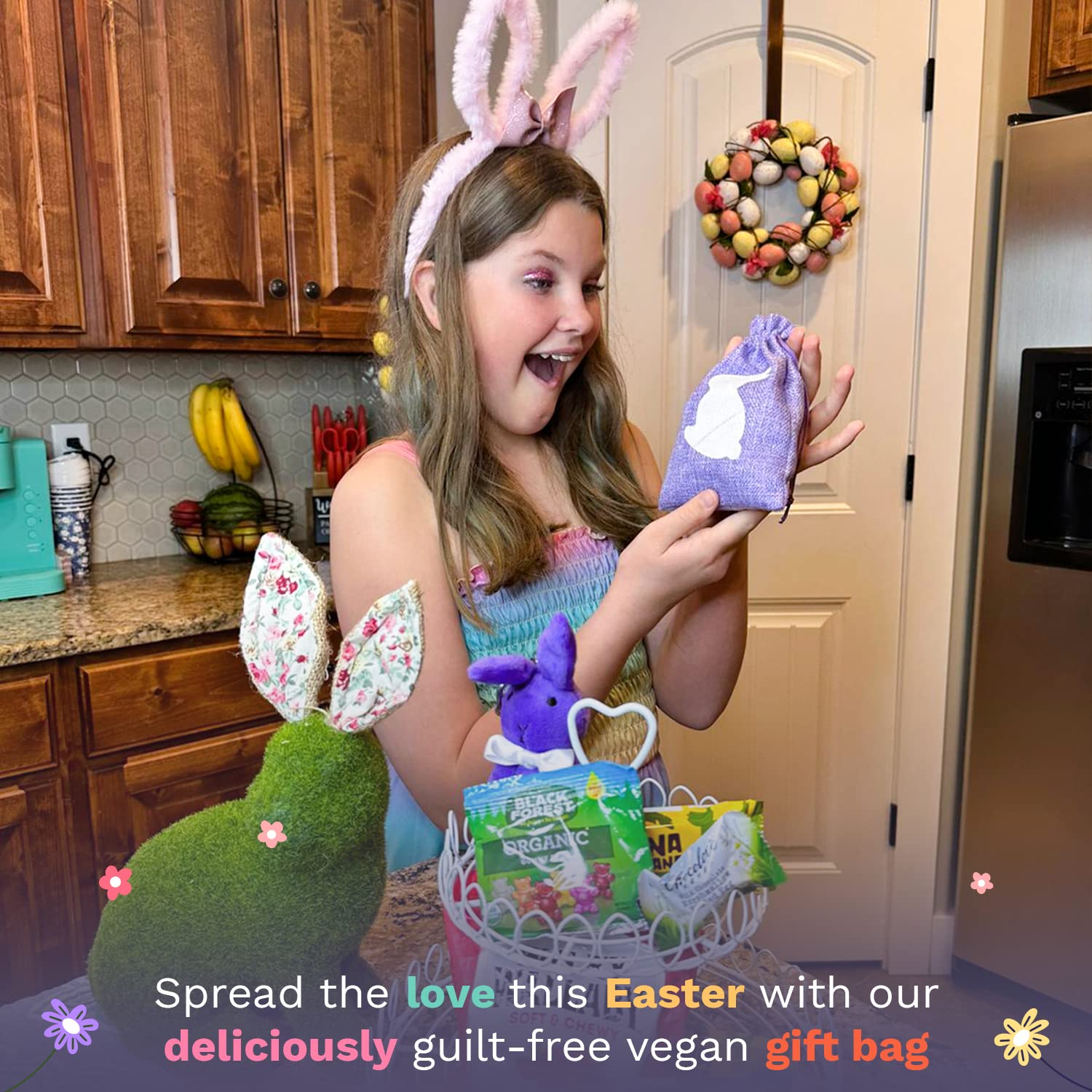 Vegan Easter Candy Gift Bag - Prefilled Vegan Easter Basket Stuffers for Adults w Vegan Easter Chocolates & Dairy Free Candy - Premade Healthy Alternative to Easter Baskets - Great Easter Treats for Adults, Men & Kids