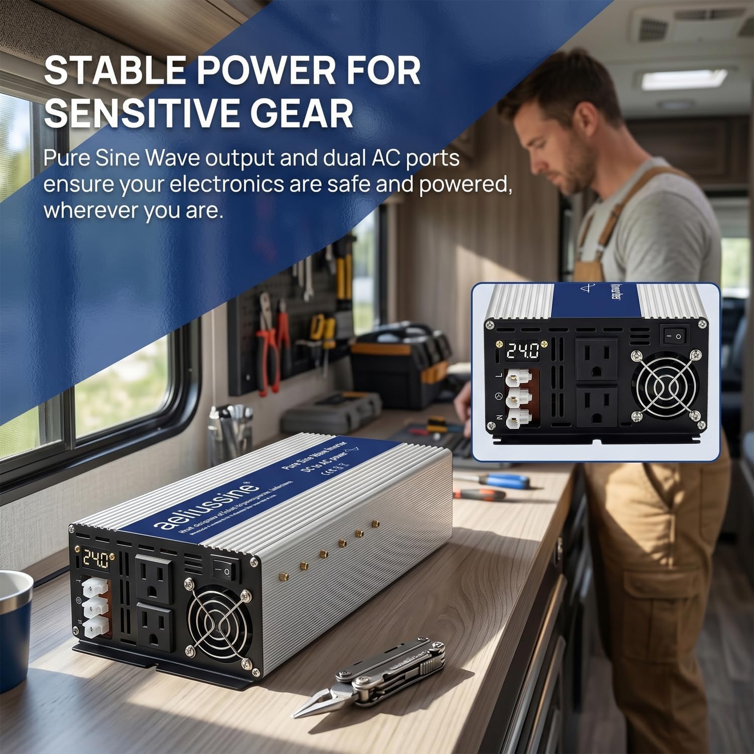 4000W Pure Sine Wave Inverter-48V DC to 110V 120V AC Power Converter with 2 AC Outlets, 48 Volt Power Inverter for Truck, Rv, Camping, Home, Emergency Power