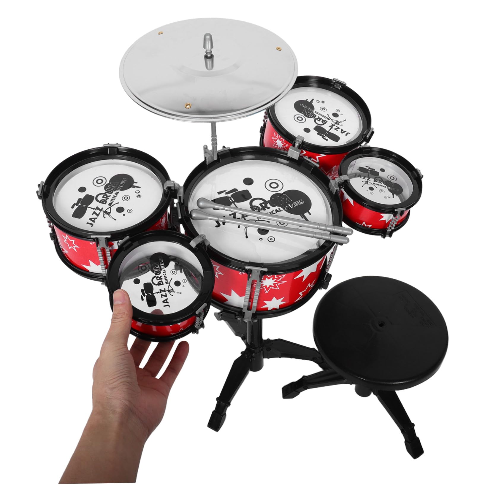 Juego de Minibatería Infantil de Plástico Rojo Diseño Realista y Seguro para Bebés, Juguete Musical Educativo para Niños Pequeños y Bebés
