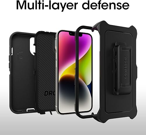 Miniatura 3 de OtterBox Funda de la serie Defender para iPhone 14 Plus - Negro, resistente y duradera, con protección de puerto, incluye clip de funda y soporte